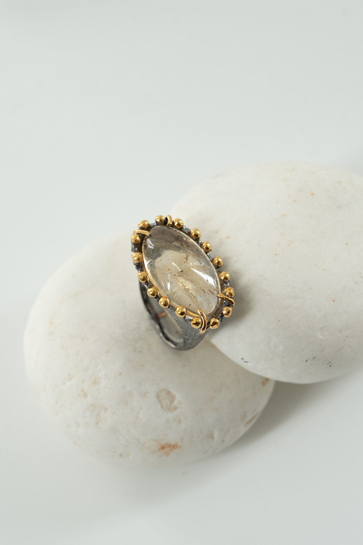 Gold Rutil Quartz Taşlı Gümüş Yüzük