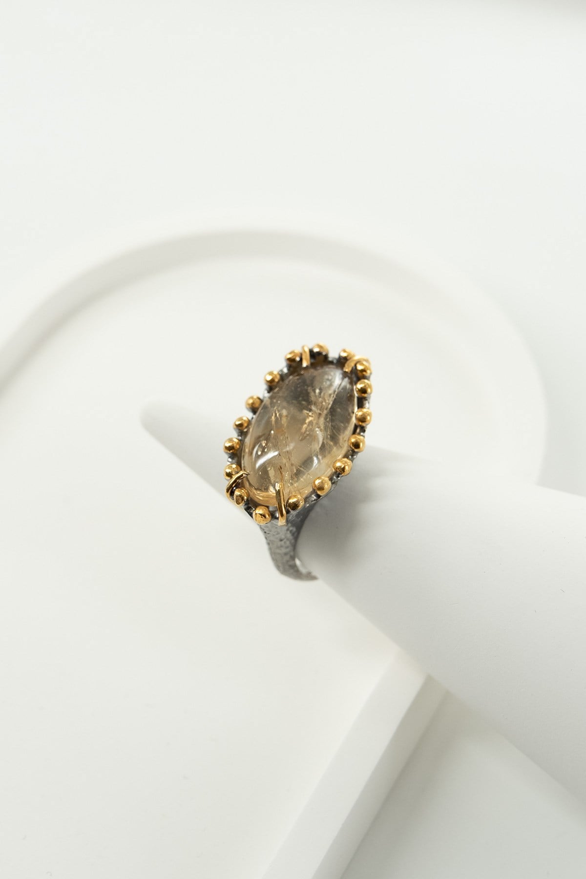 Gold Rutil Quartz Taşlı Gümüş Yüzük