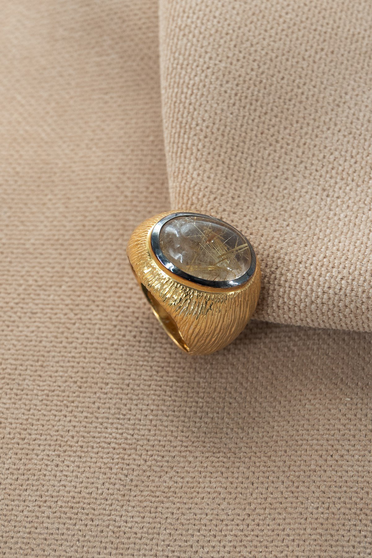Gold Rutil Quartz Taşlı Gümüş Yüzük