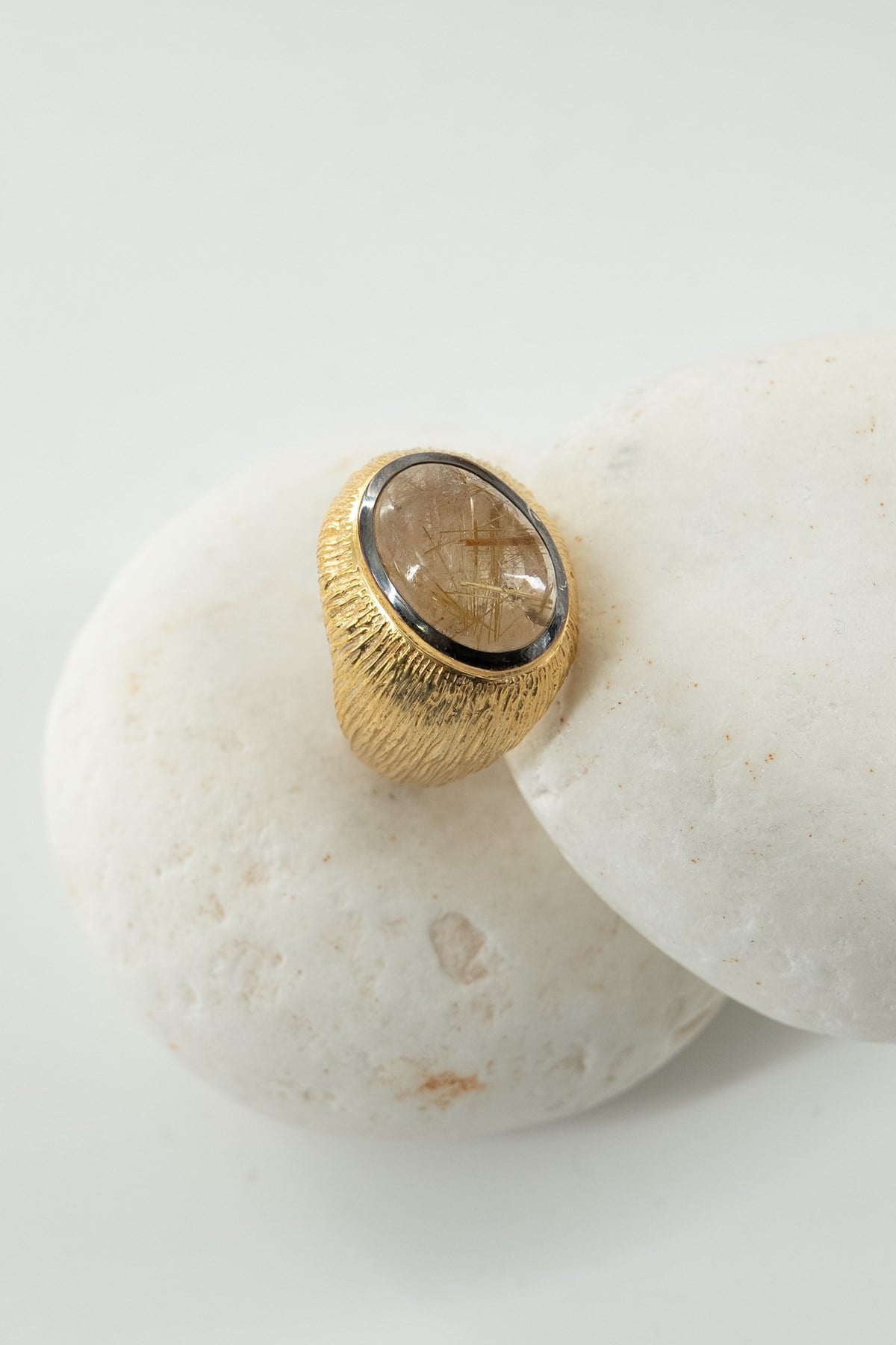 Gold Rutil Quartz Taşlı Gümüş Yüzük