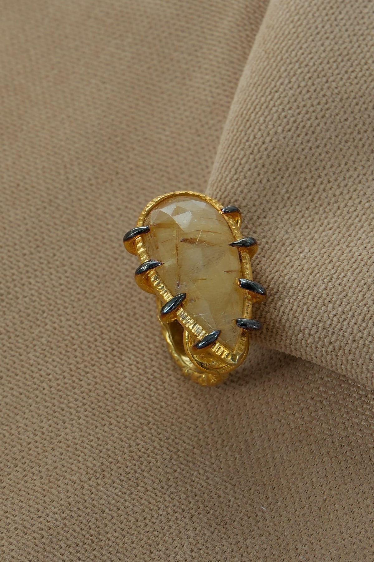Gold Rutil Quartz Taşlı Gümüş Yüzük