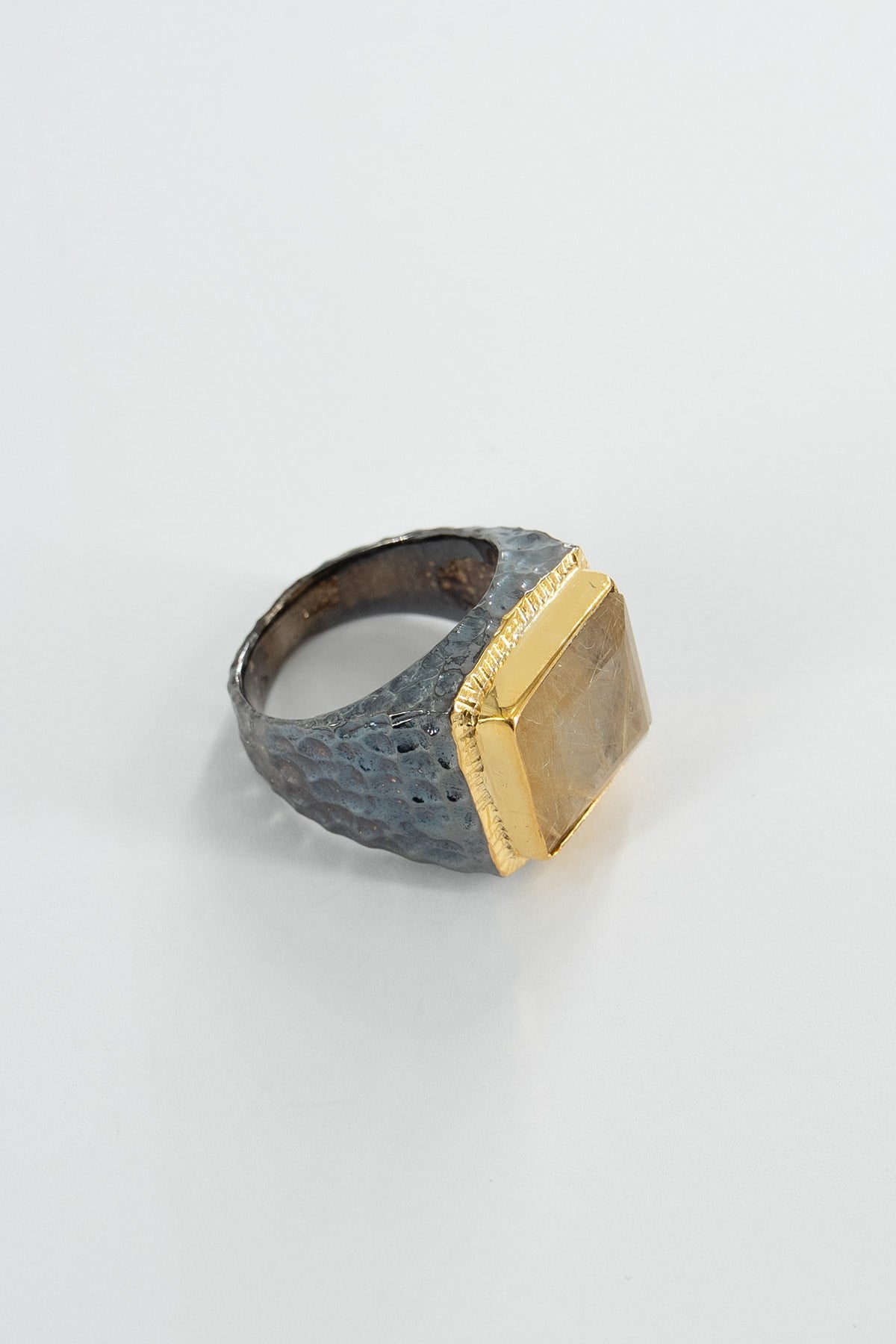 Gold Rutil Quartz Taşlı Özel Tasarım Yüzük