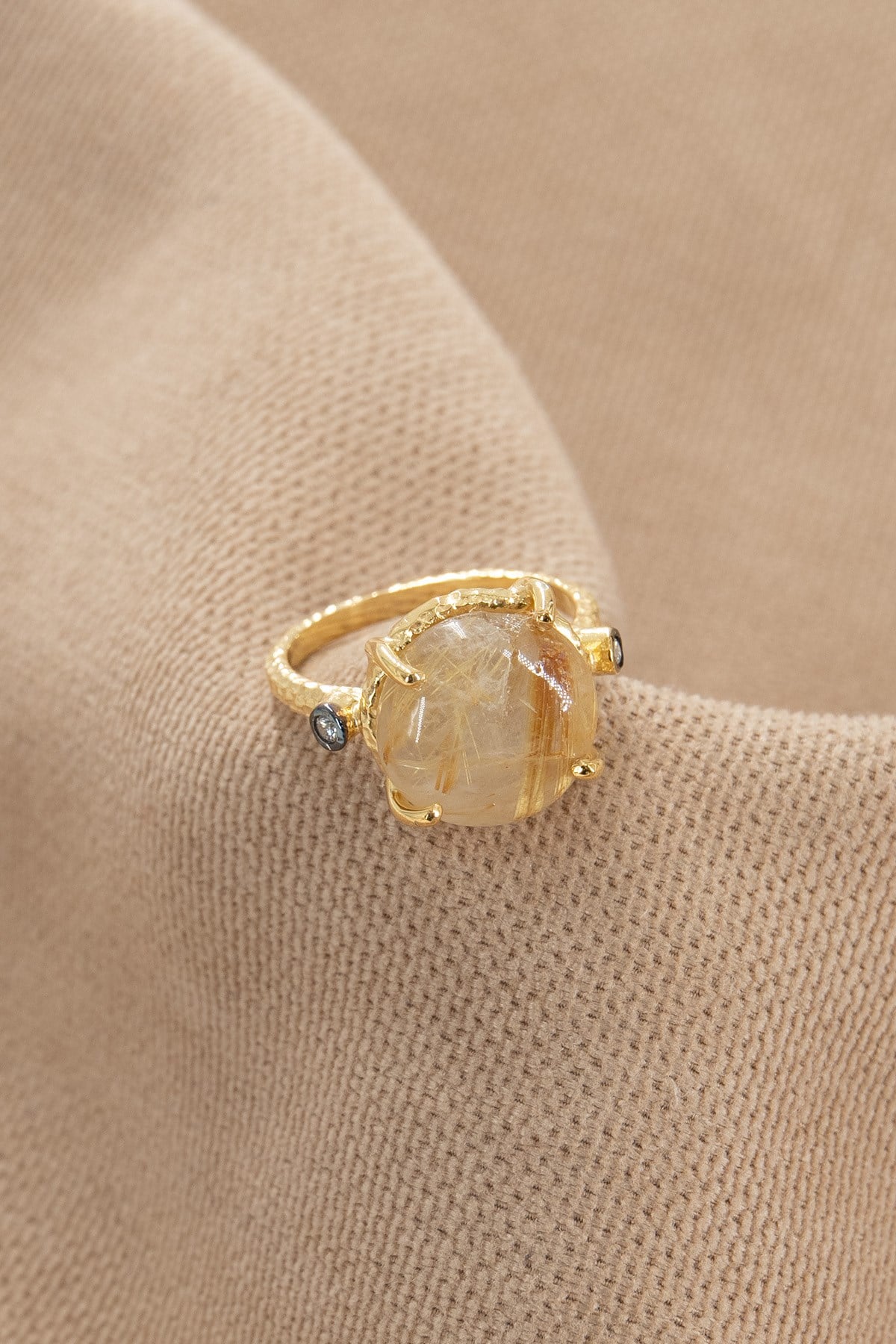 Gold Rutil Quartz Taşlı Özel Tasarım Yüzük