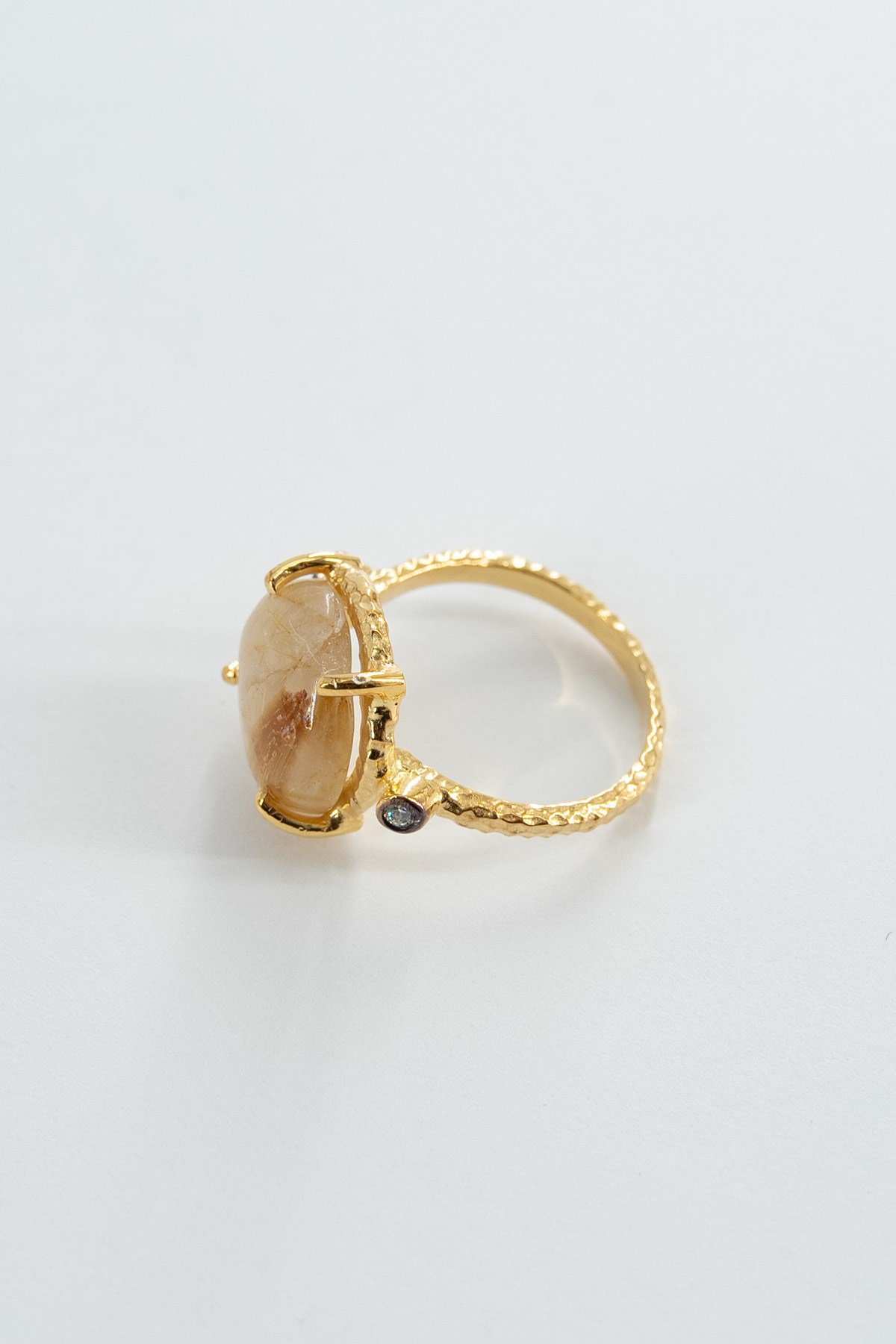 Gold Rutil Quartz Taşlı Özel Tasarım Yüzük