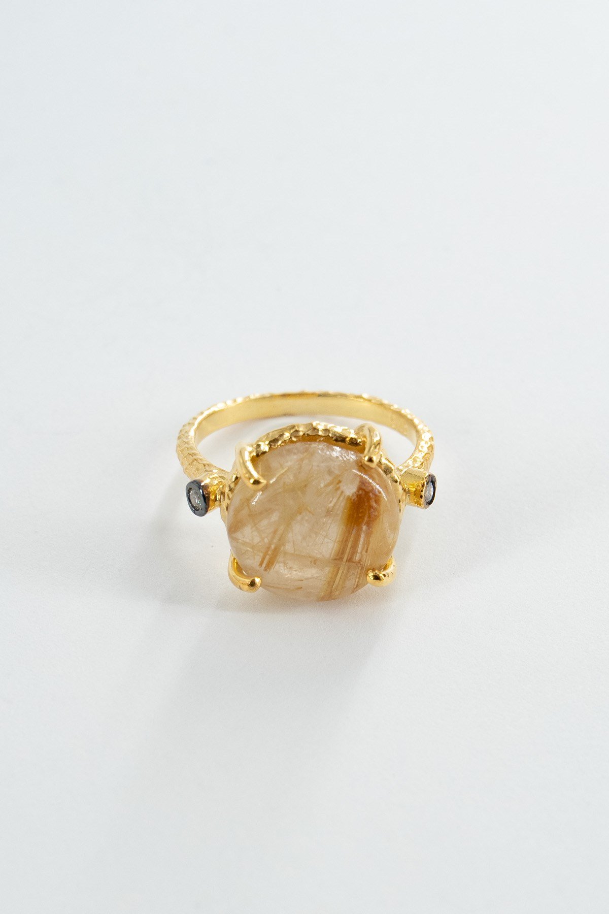 Gold Rutil Quartz Taşlı Özel Tasarım Yüzük