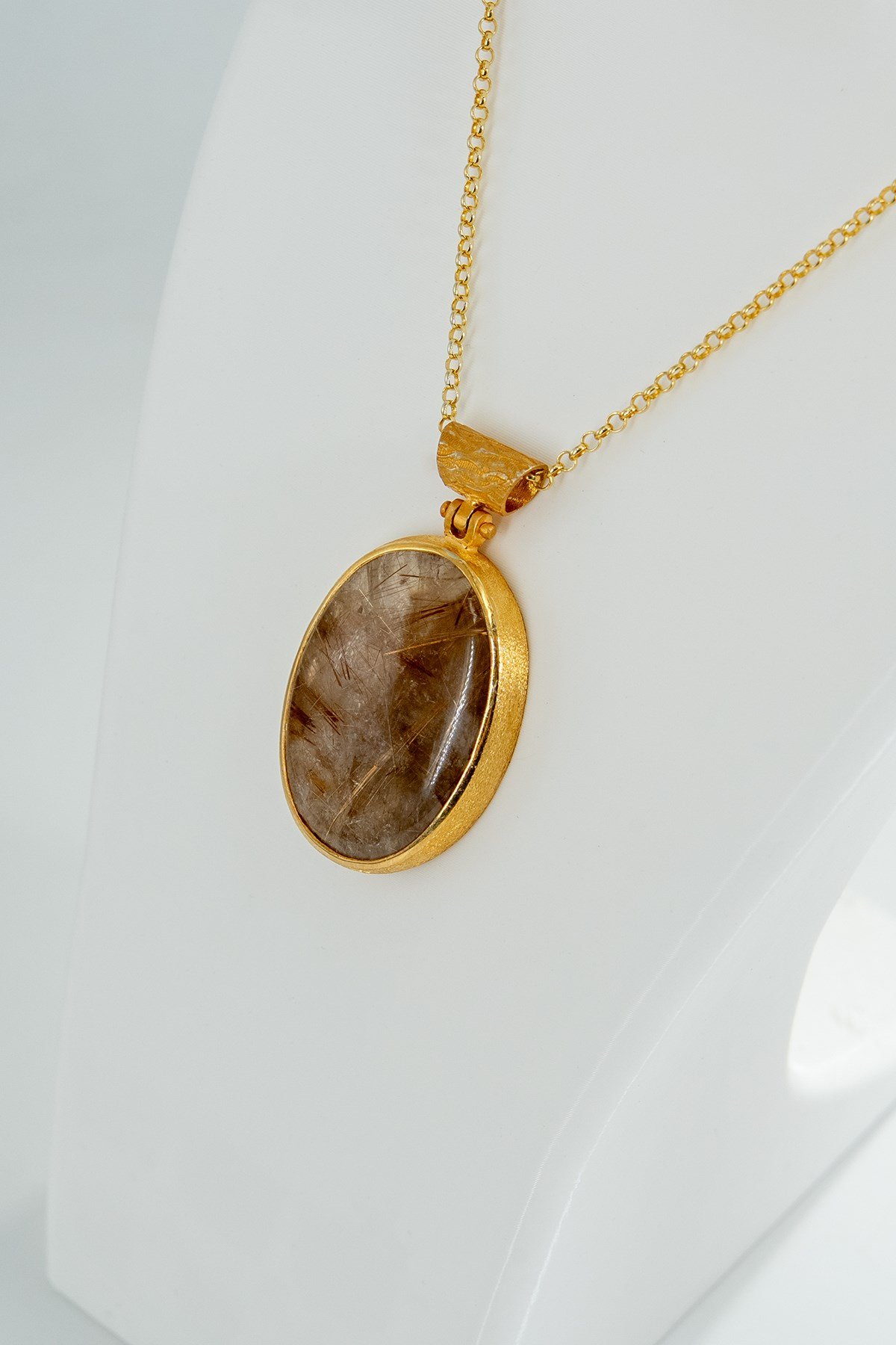 Gold Rutile Quartz Taşlı Gümüş Kolye