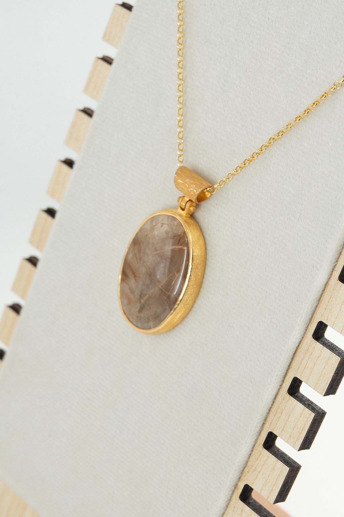 Gold Rutile Quartz Taşlı Gümüş Kolye