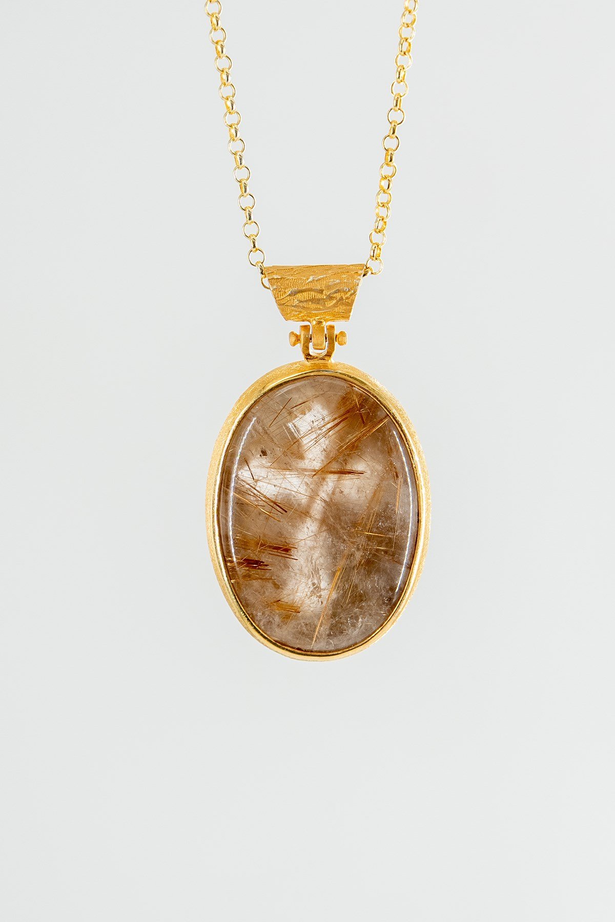 Gold Rutile Quartz Taşlı Gümüş Kolye
