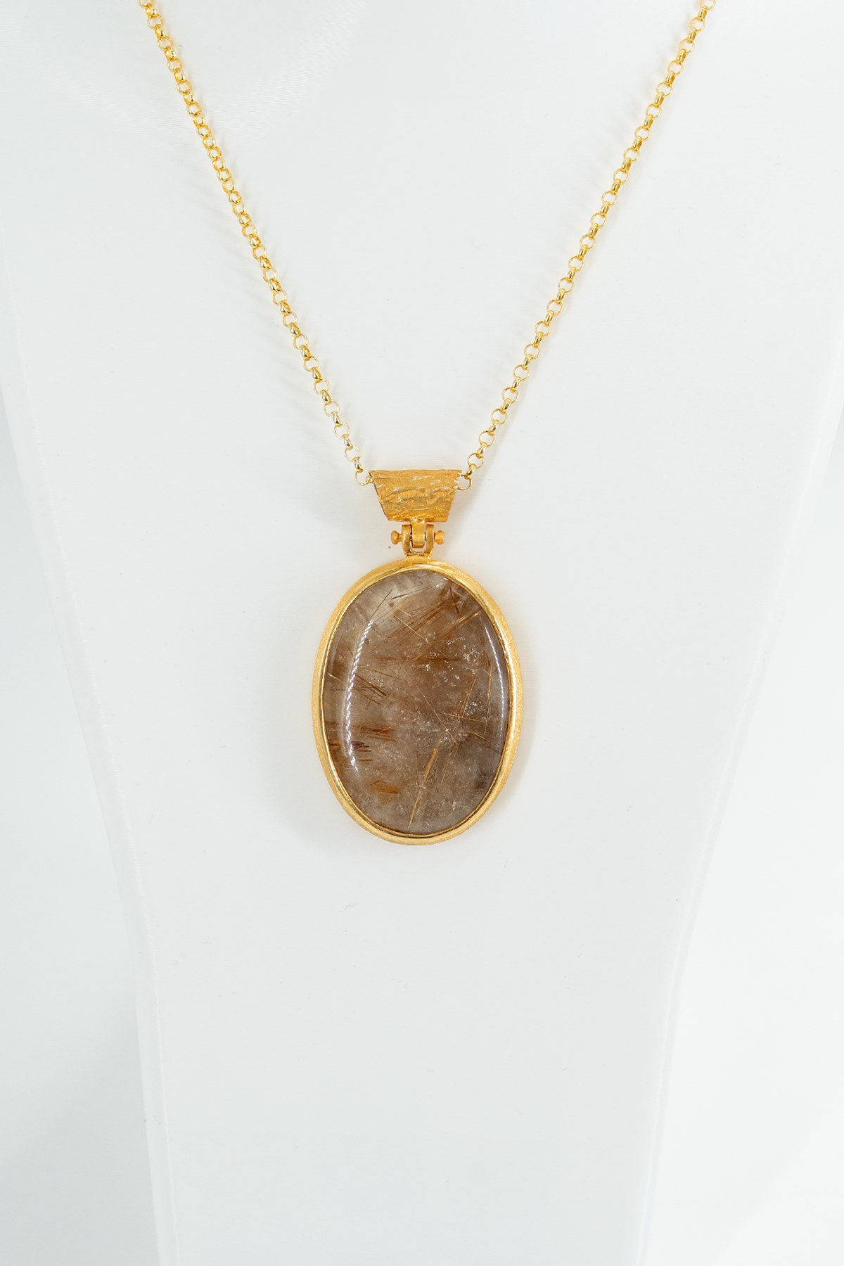 Gold Rutile Quartz Taşlı Gümüş Kolye