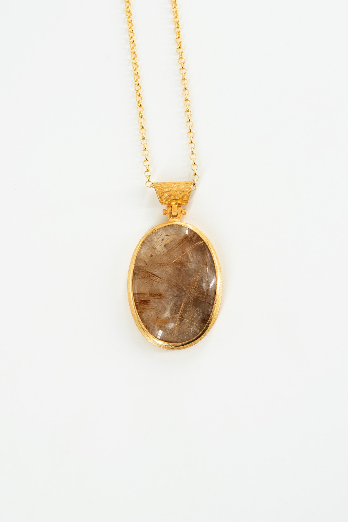 Gold Rutile Quartz Taşlı Gümüş Kolye
