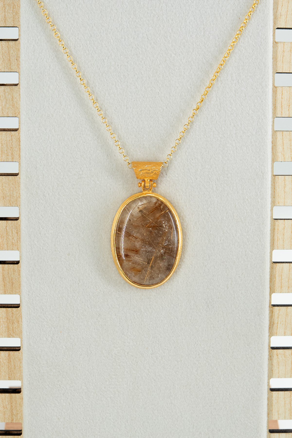 Gold Rutile Quartz Taşlı Gümüş Kolye