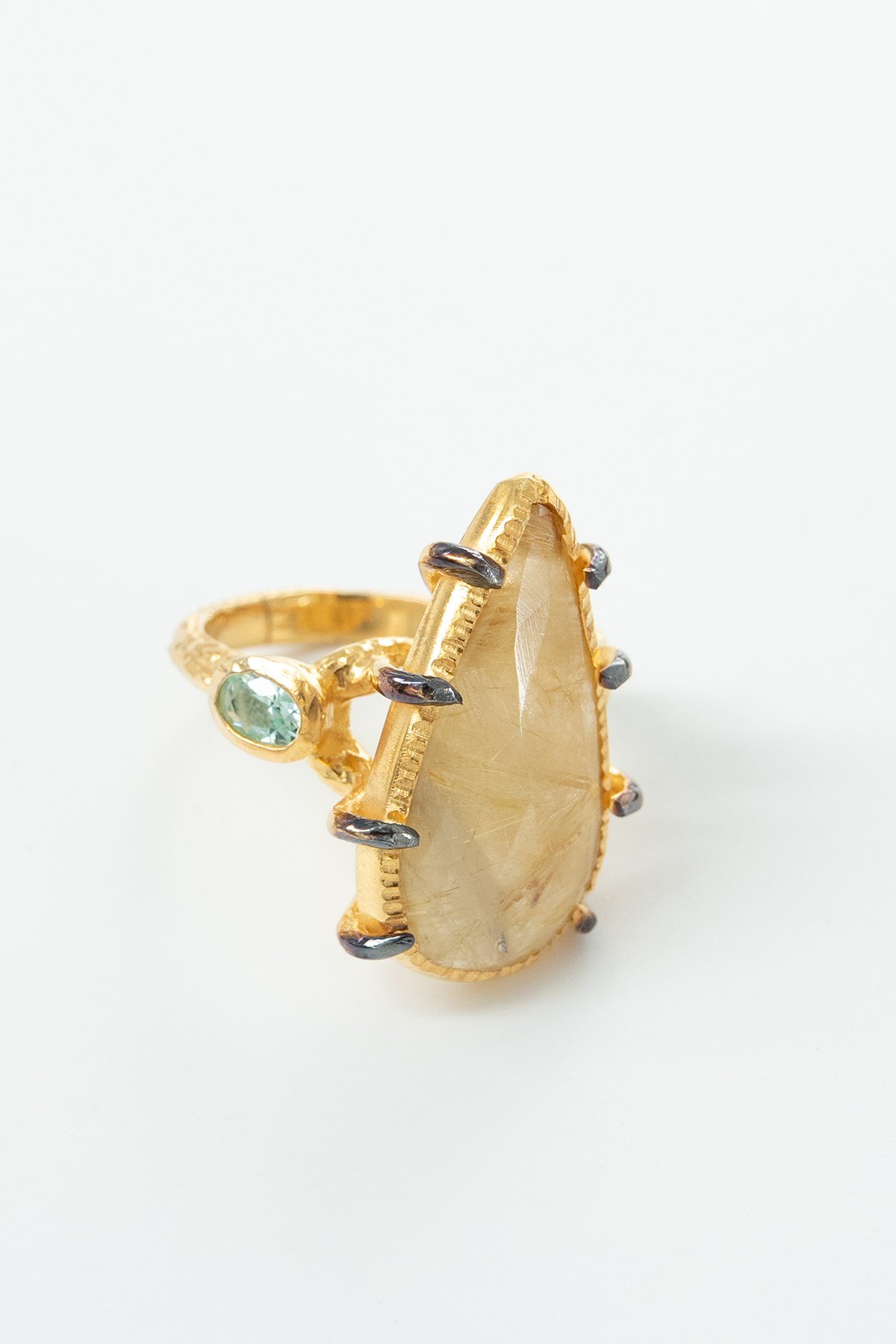 Gold Rutol Quartz Paraiba Turmalin Taşlı Gümüş Yüzük
