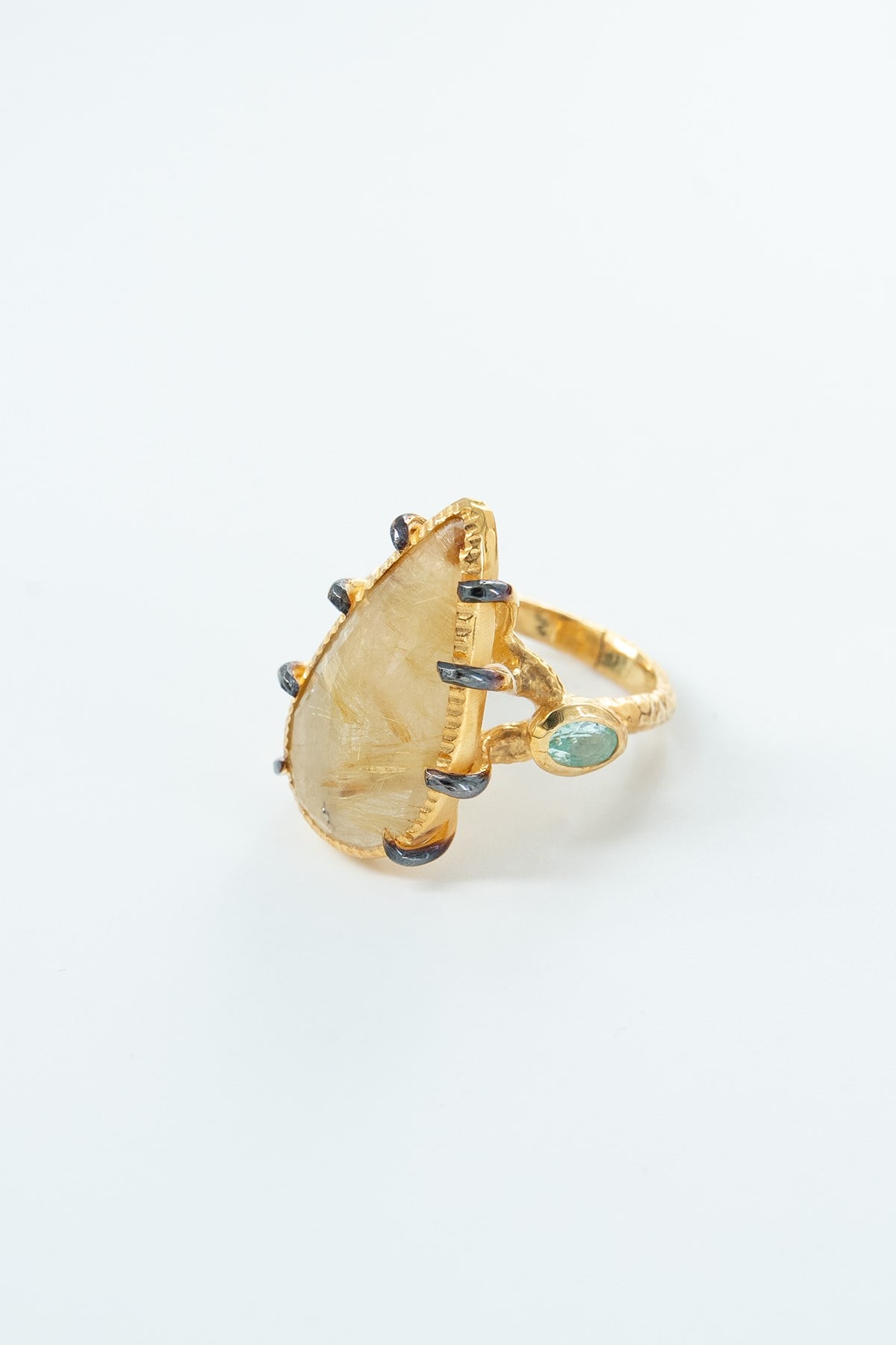 Gold Rutol Quartz Paraiba Turmalin Taşlı Gümüş Yüzük