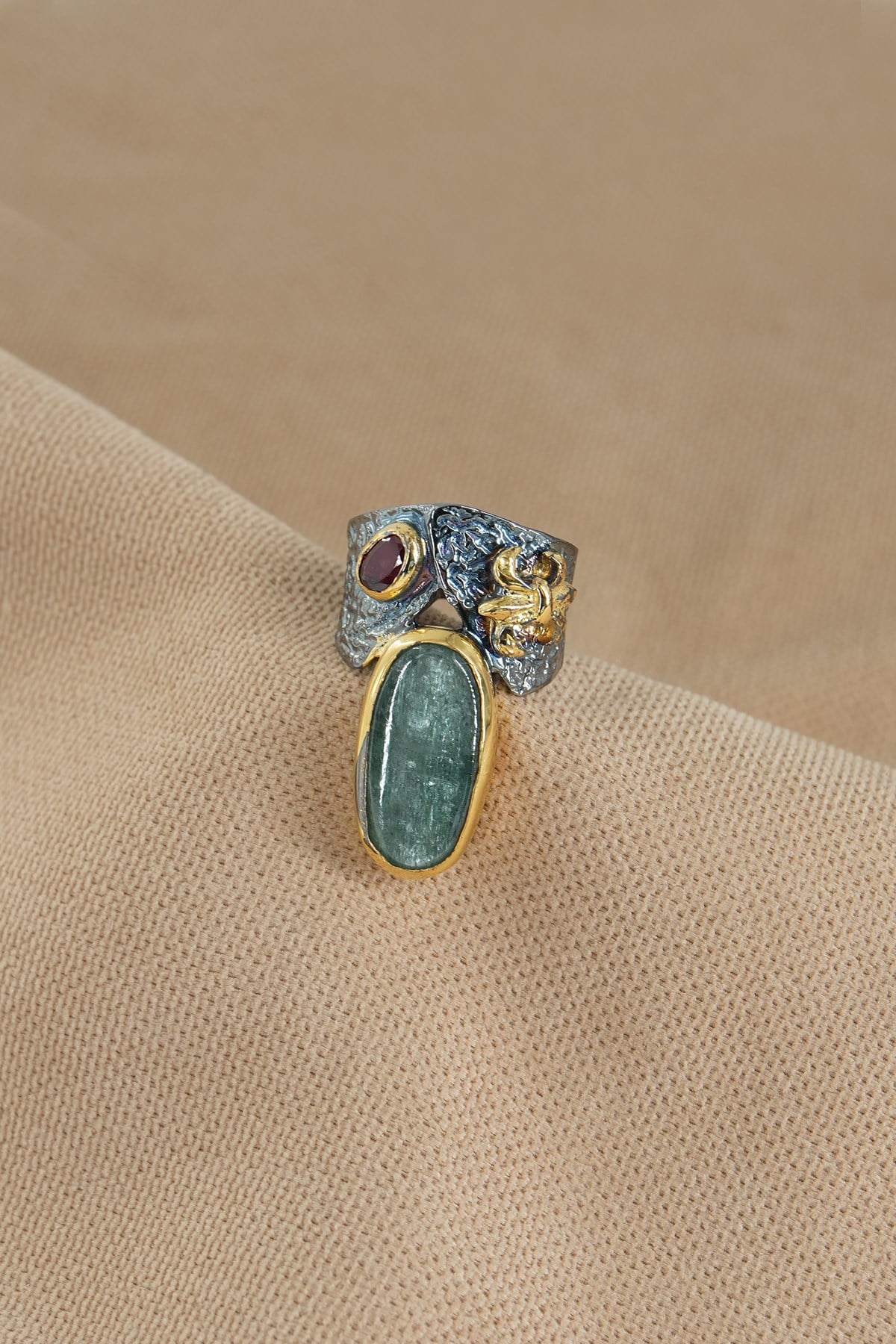 Green Kyanit & Garnet Taşlı Gümüş Yüzük