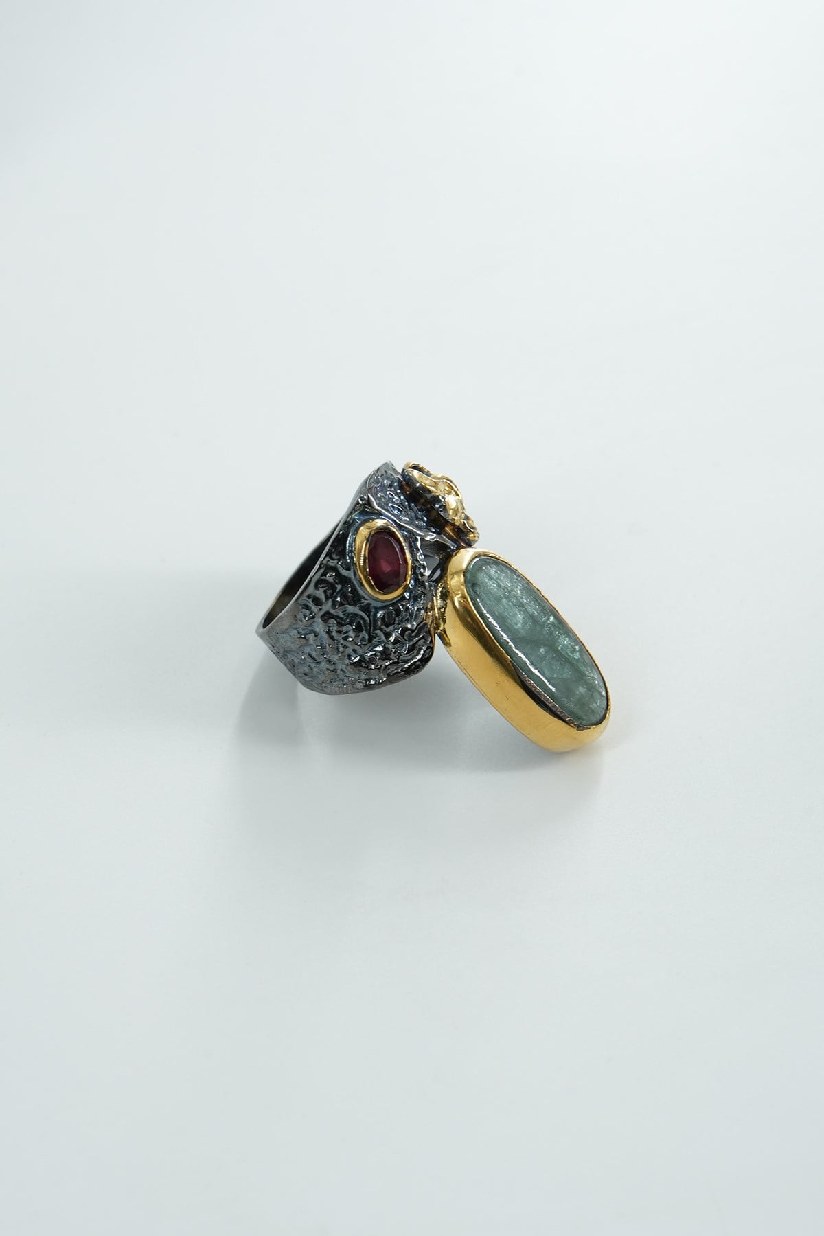 Green Kyanit & Garnet Taşlı Gümüş Yüzük