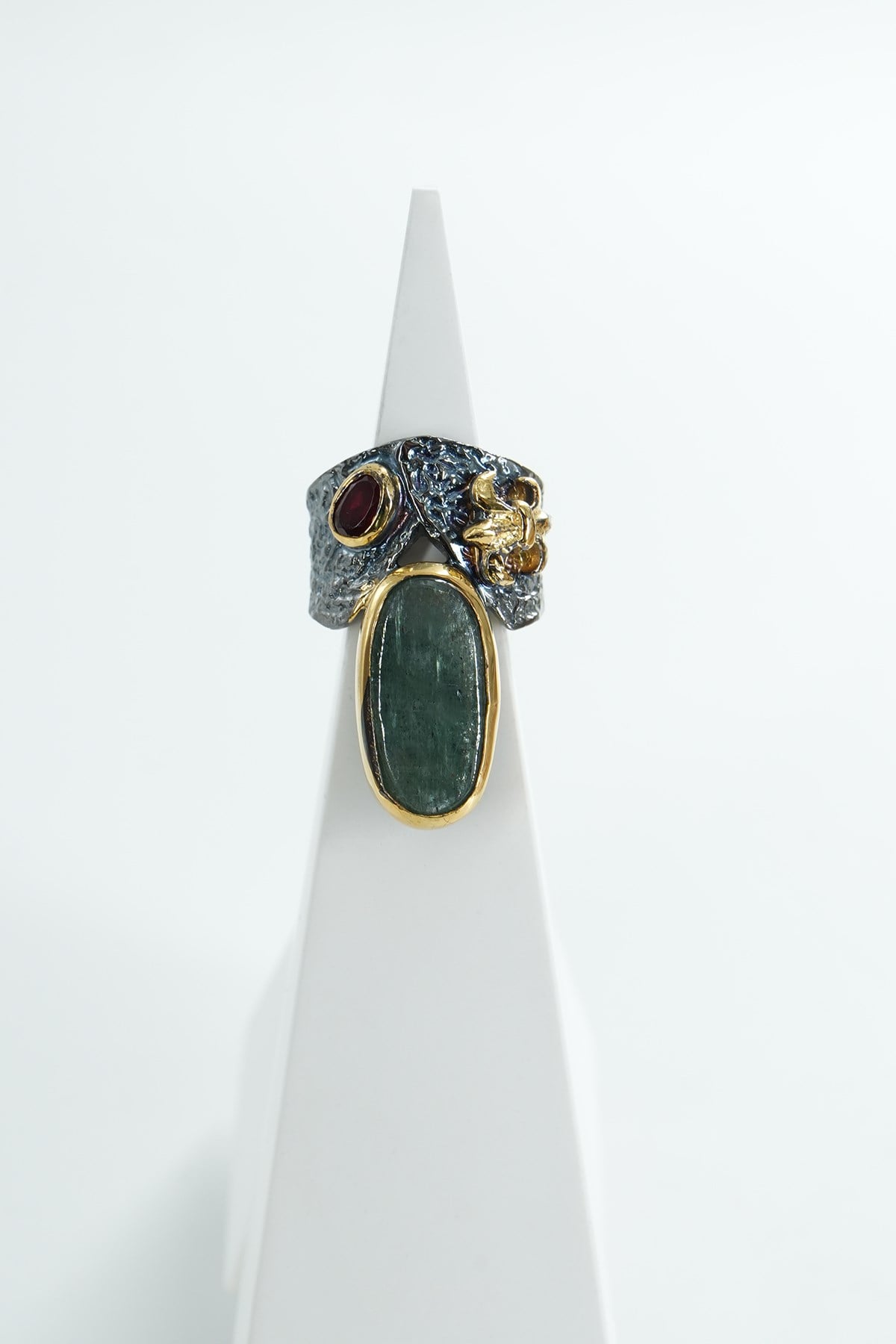 Green Kyanit & Garnet Taşlı Gümüş Yüzük