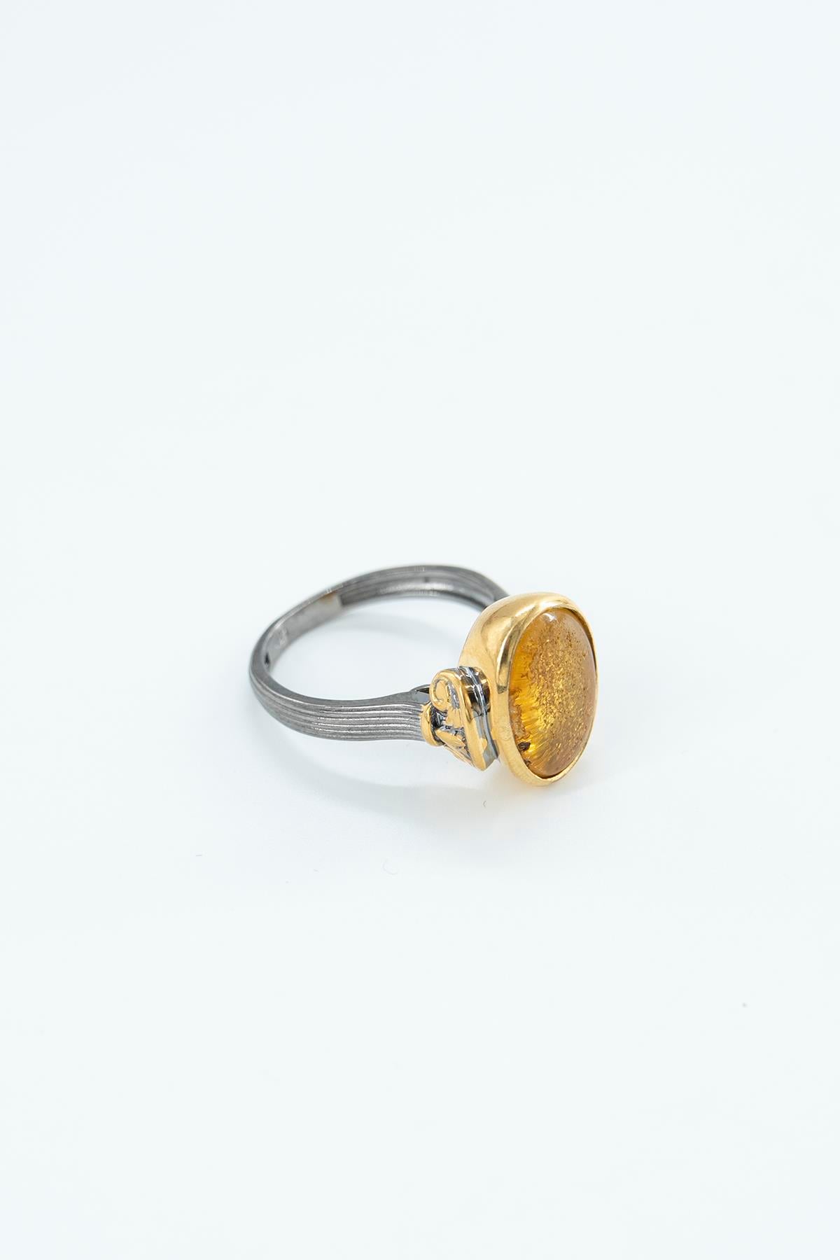 Kehribar (Amber) Taşlı Gümüş Yüzük