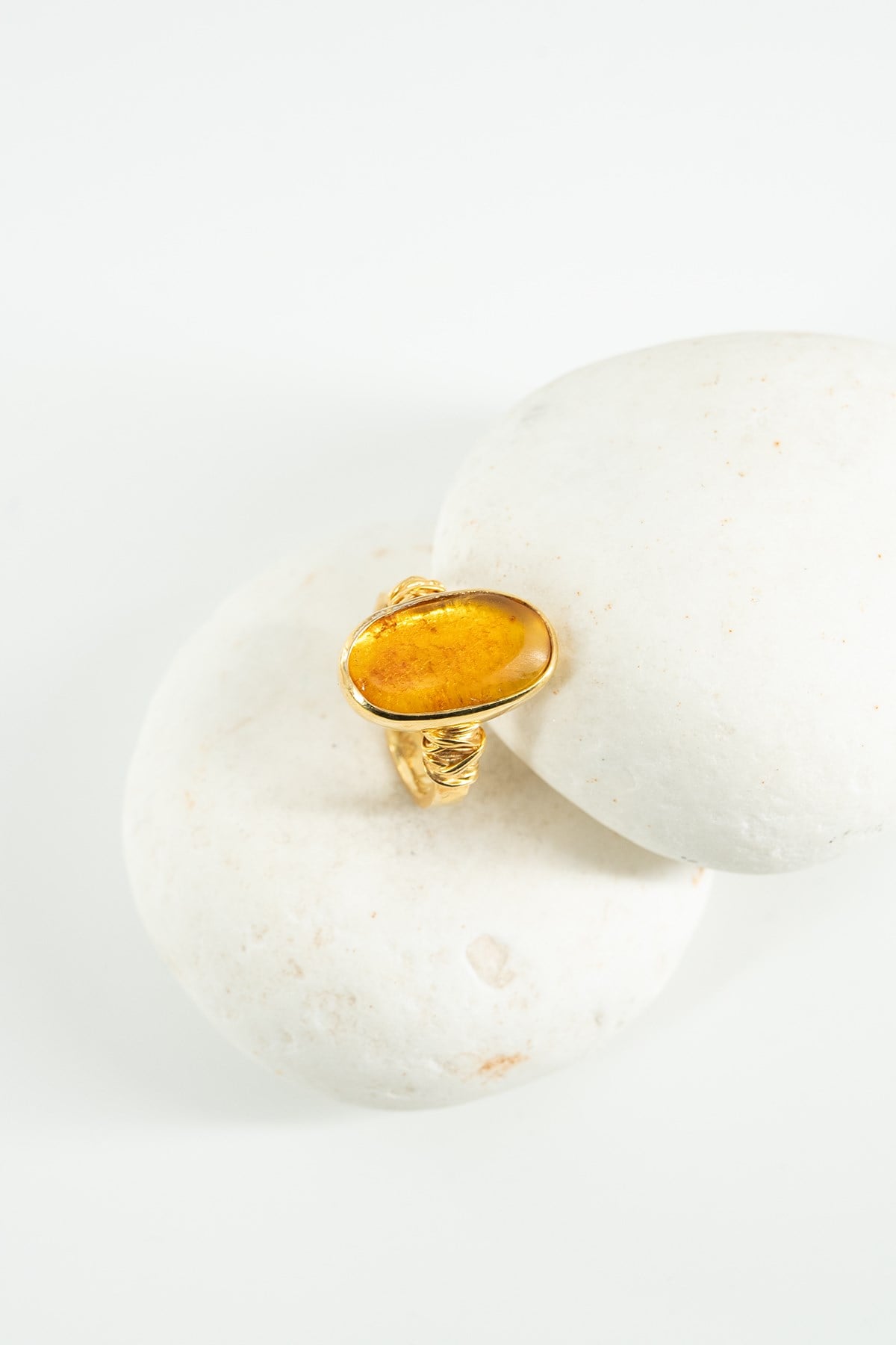 Kehribar (Amber) Taşlı Gümüş Yüzük