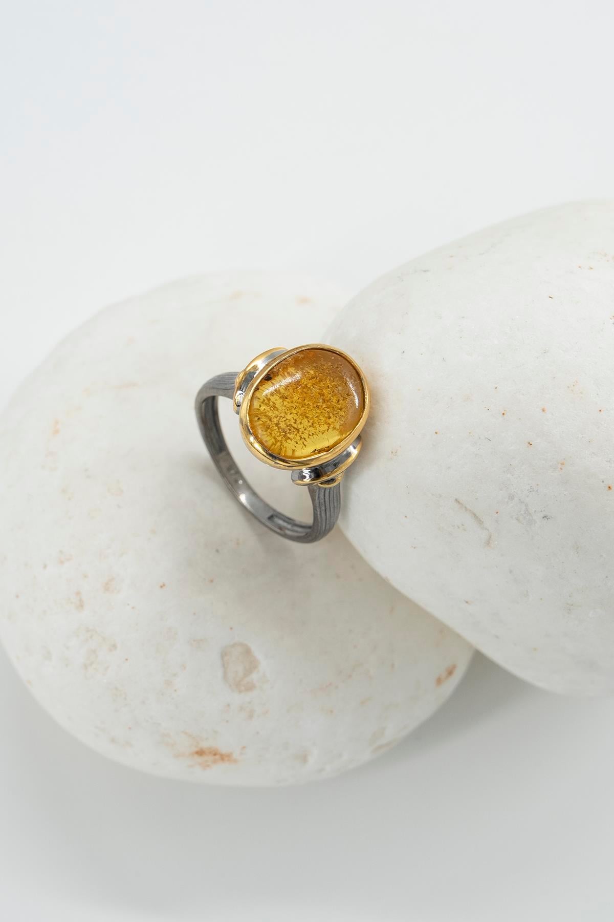 Kehribar (Amber) Taşlı Gümüş Yüzük