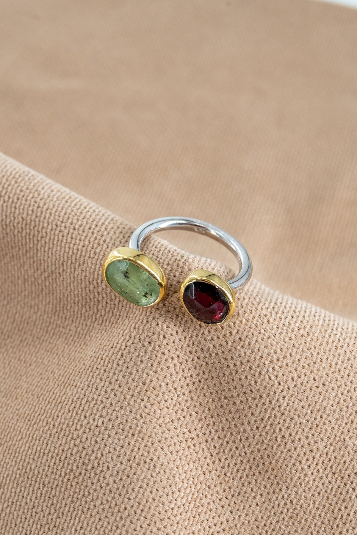 Kyanit & Garnet Taşlı Gümüş Yüzük