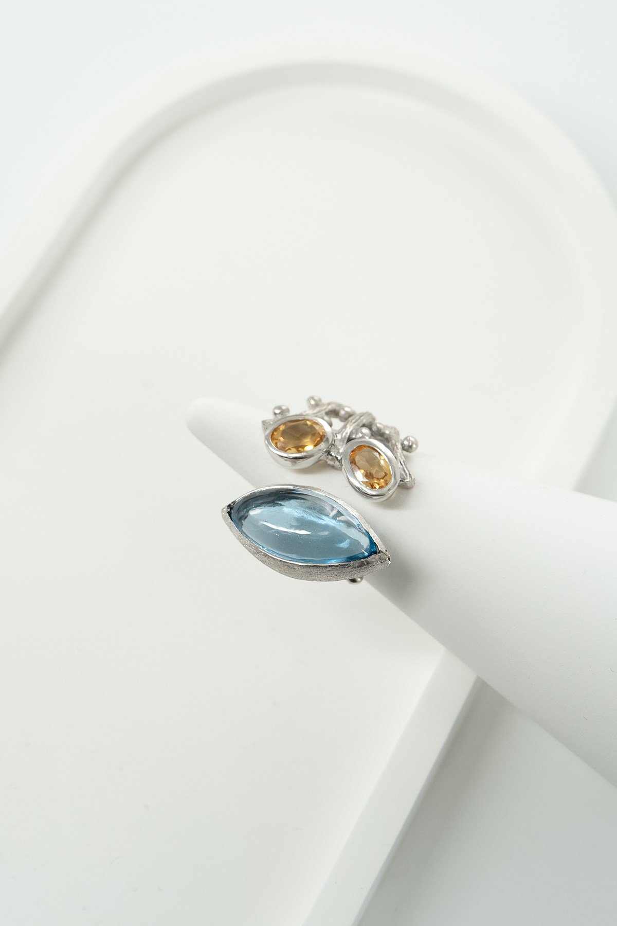 Lab Blue Topaz & Sitrin Taşlı Gümüş Yüzük
