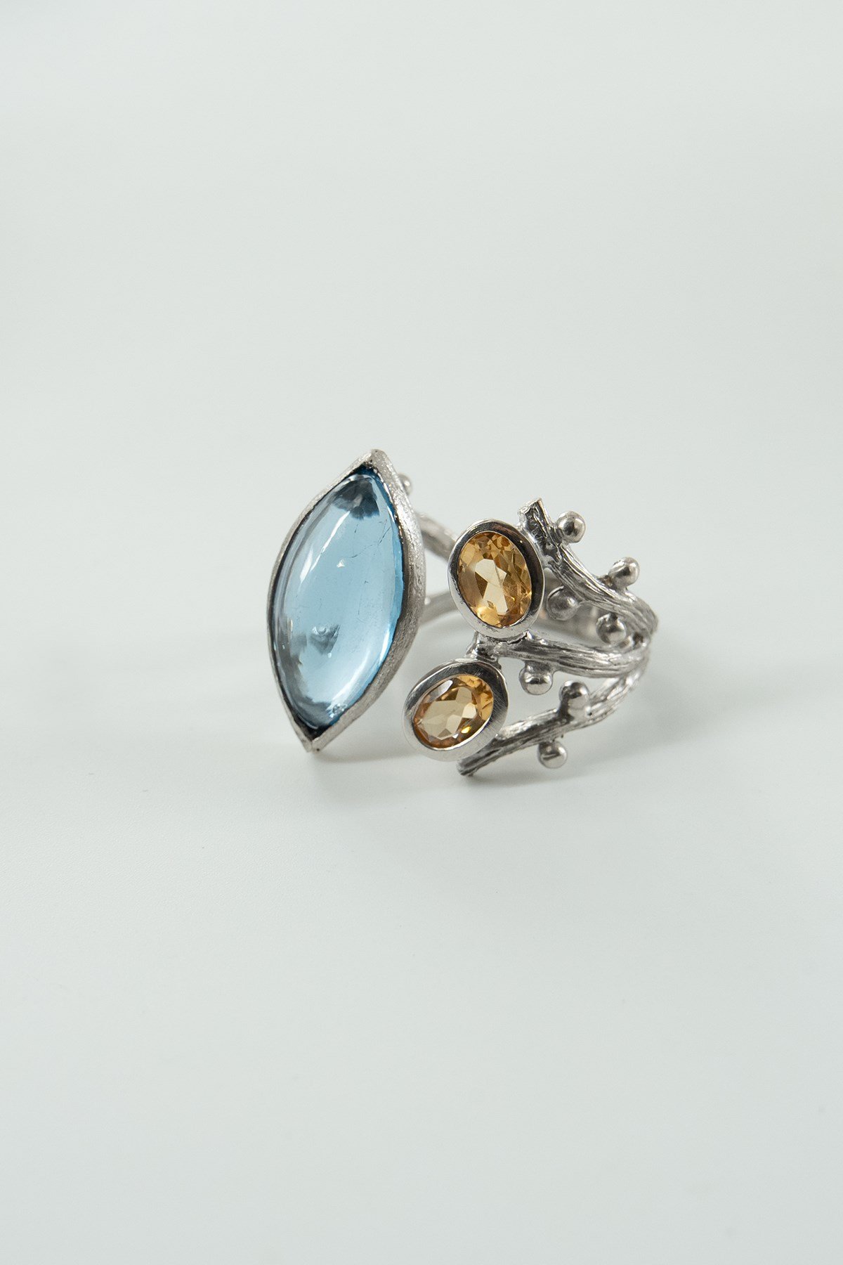 Lab Blue Topaz & Sitrin Taşlı Gümüş Yüzük