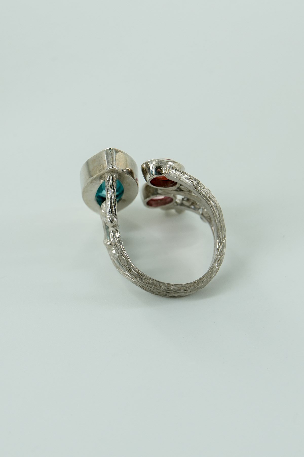 Lab Blue Topaz & Turmalin Taşlı Gümüş Yüzük