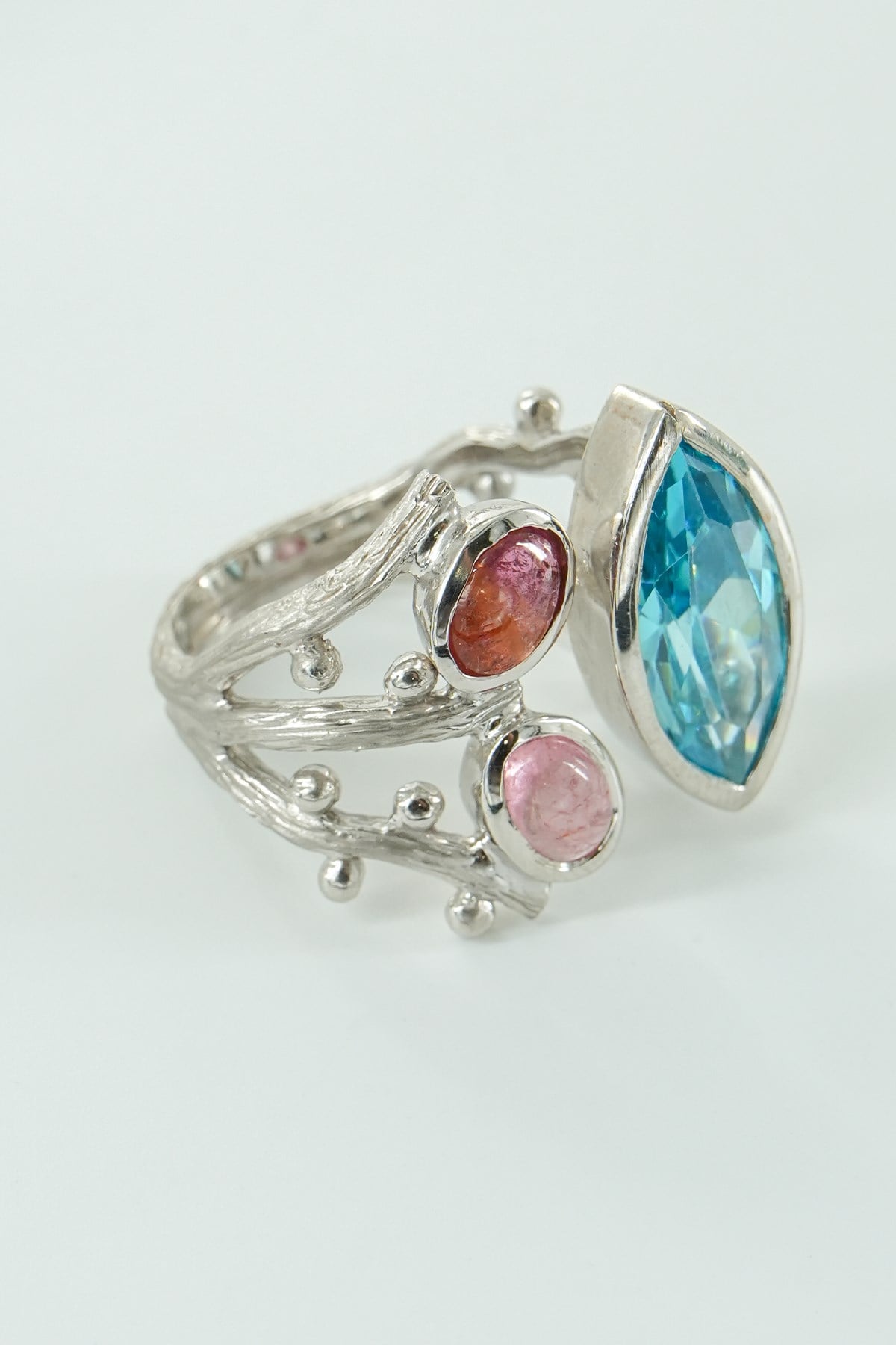 Lab Blue Topaz & Turmalin Taşlı Gümüş Yüzük