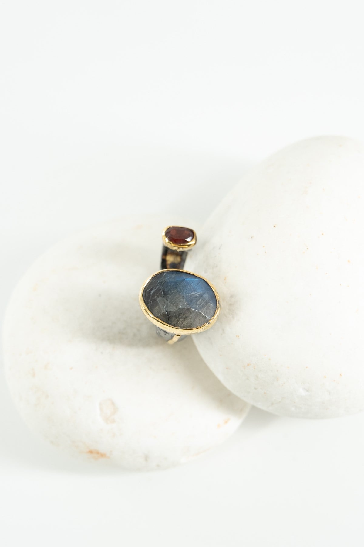 Labradorit & Garnet Taşlı Gümüş Yüzük