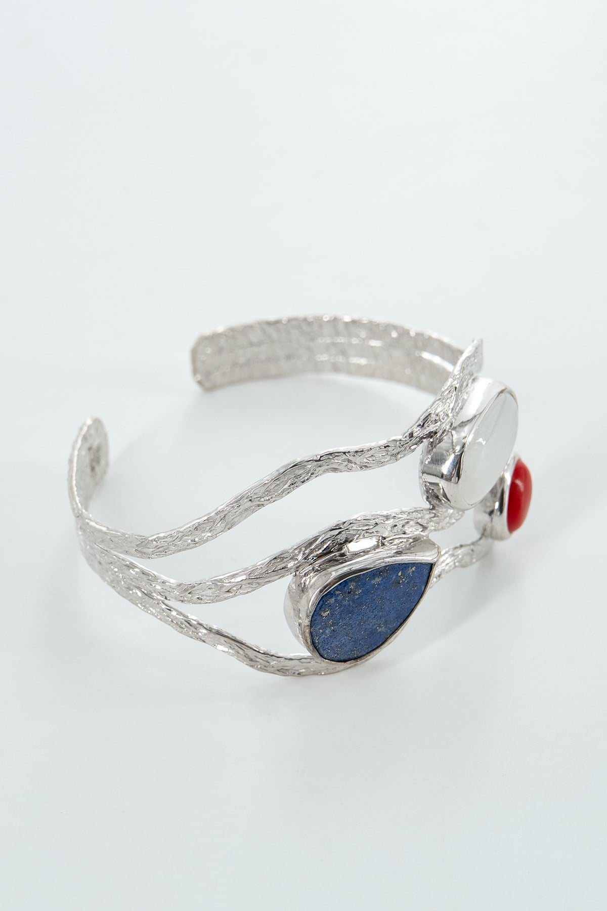 Lapis Lazuli, Ay Taşı, Mercan Taşlı Gümüş Bileklik