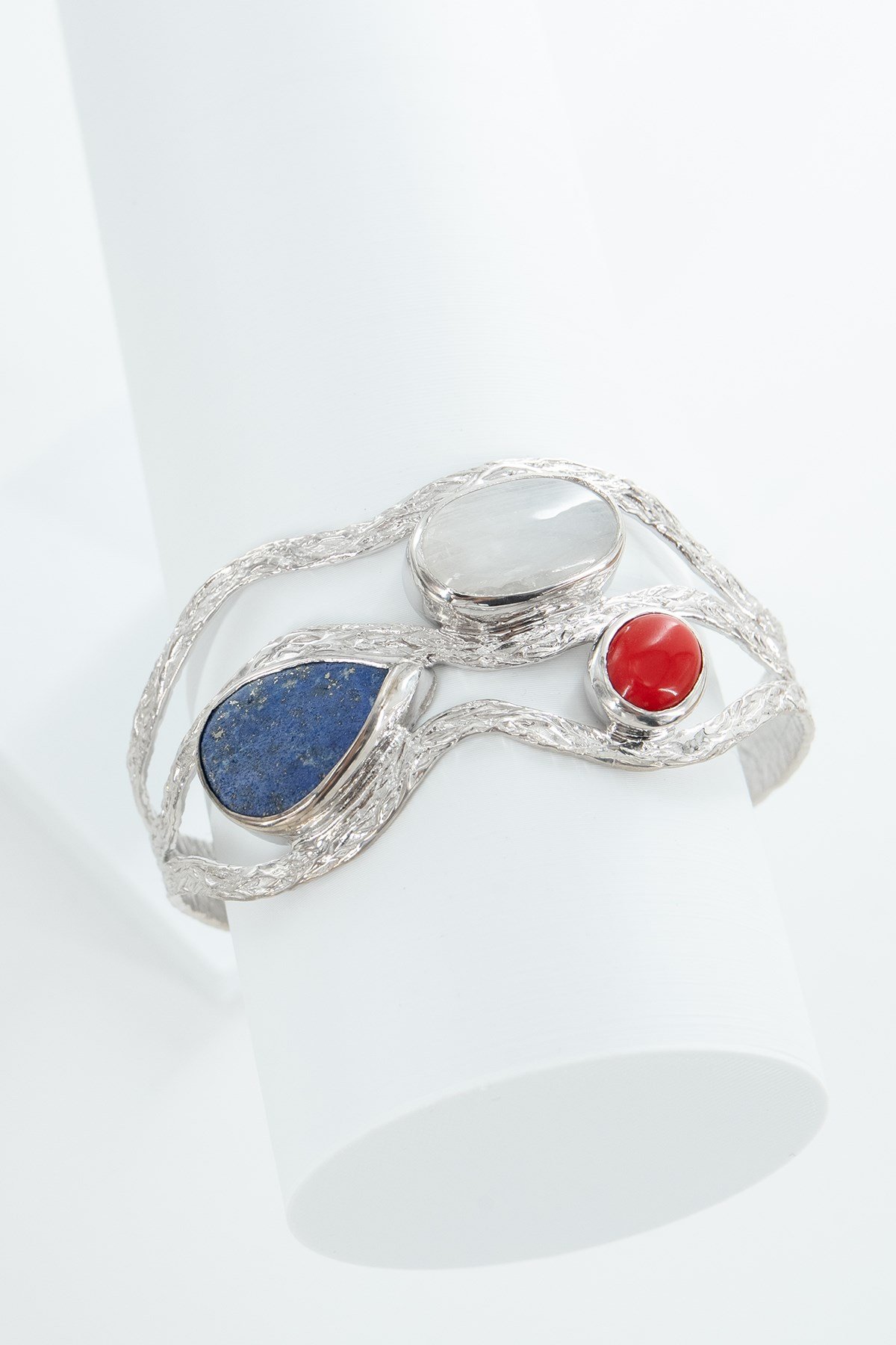 Lapis Lazuli, Ay Taşı, Mercan Taşlı Gümüş Bileklik