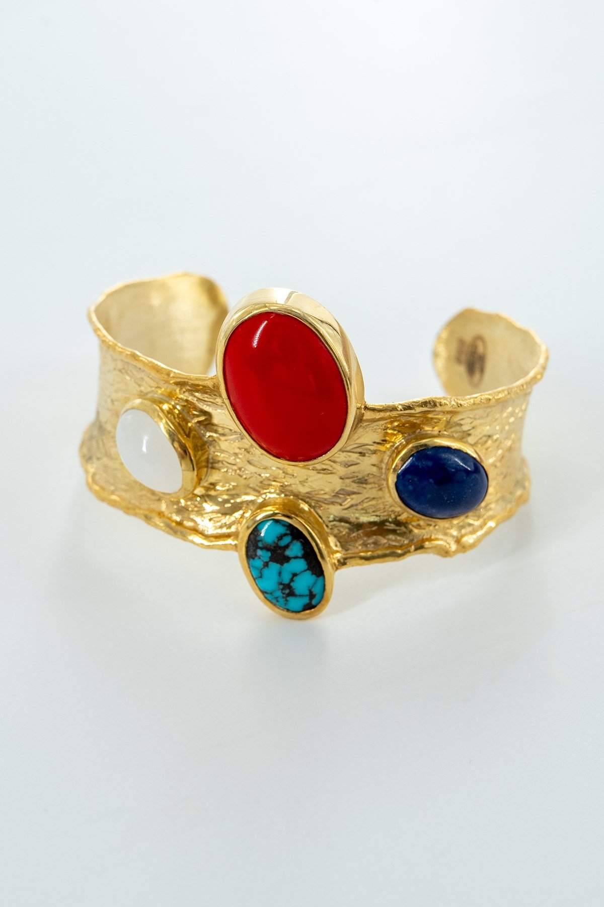 Mercan, Ay Taşı, Turkuaz, Lapis Lazuli Taşlı Gümüş Bileklik
