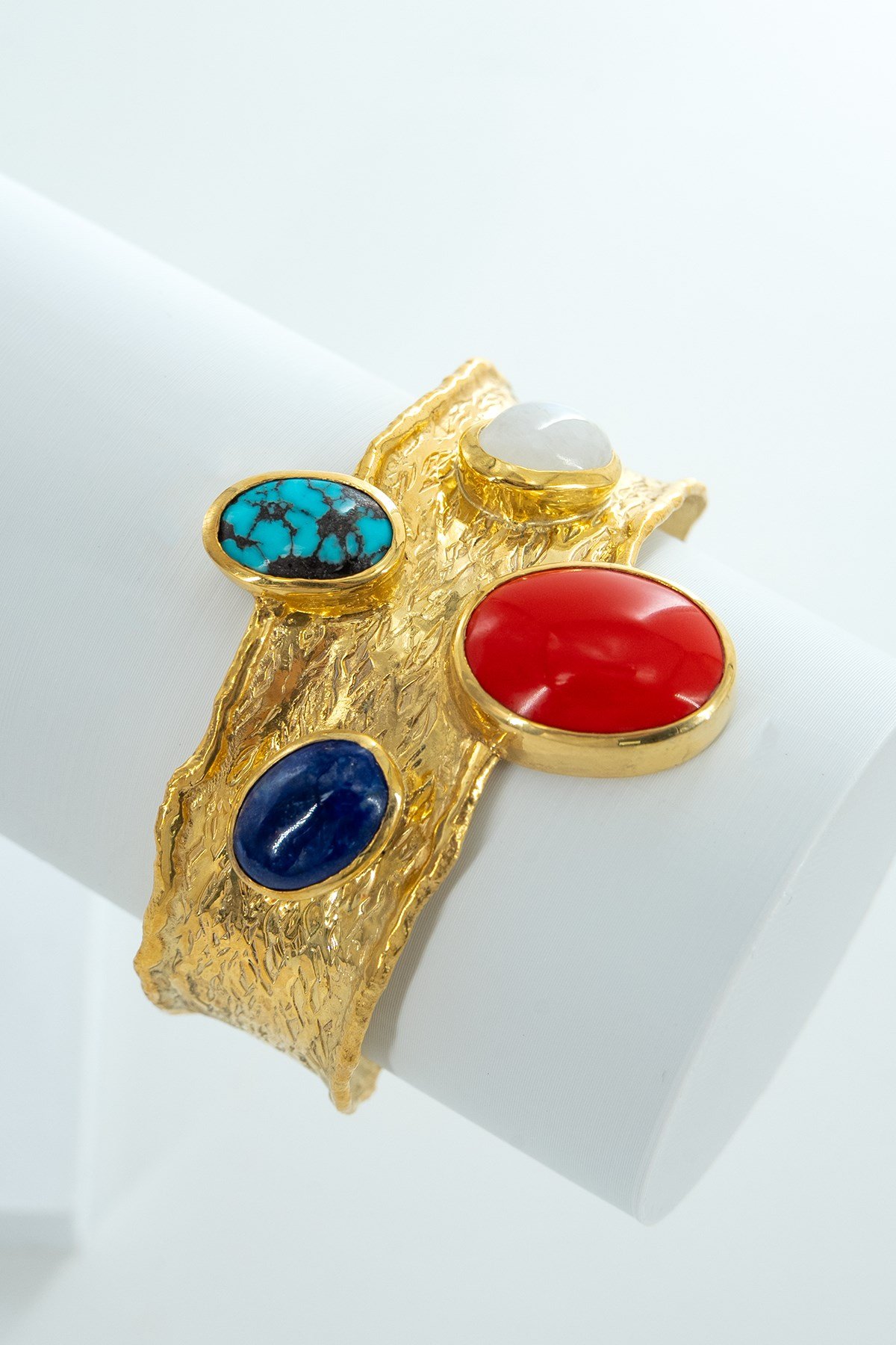 Mercan, Ay Taşı, Turkuaz, Lapis Lazuli Taşlı Gümüş Bileklik