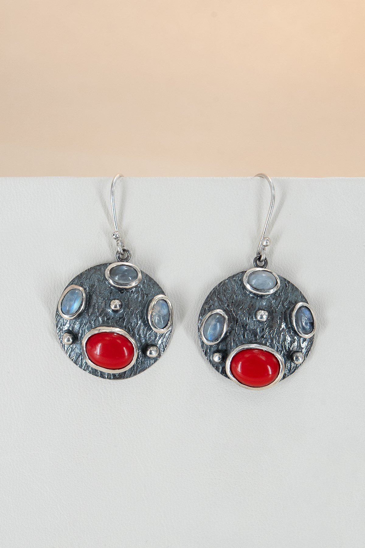 Mercan & Moonstone Gümüş Küpe
