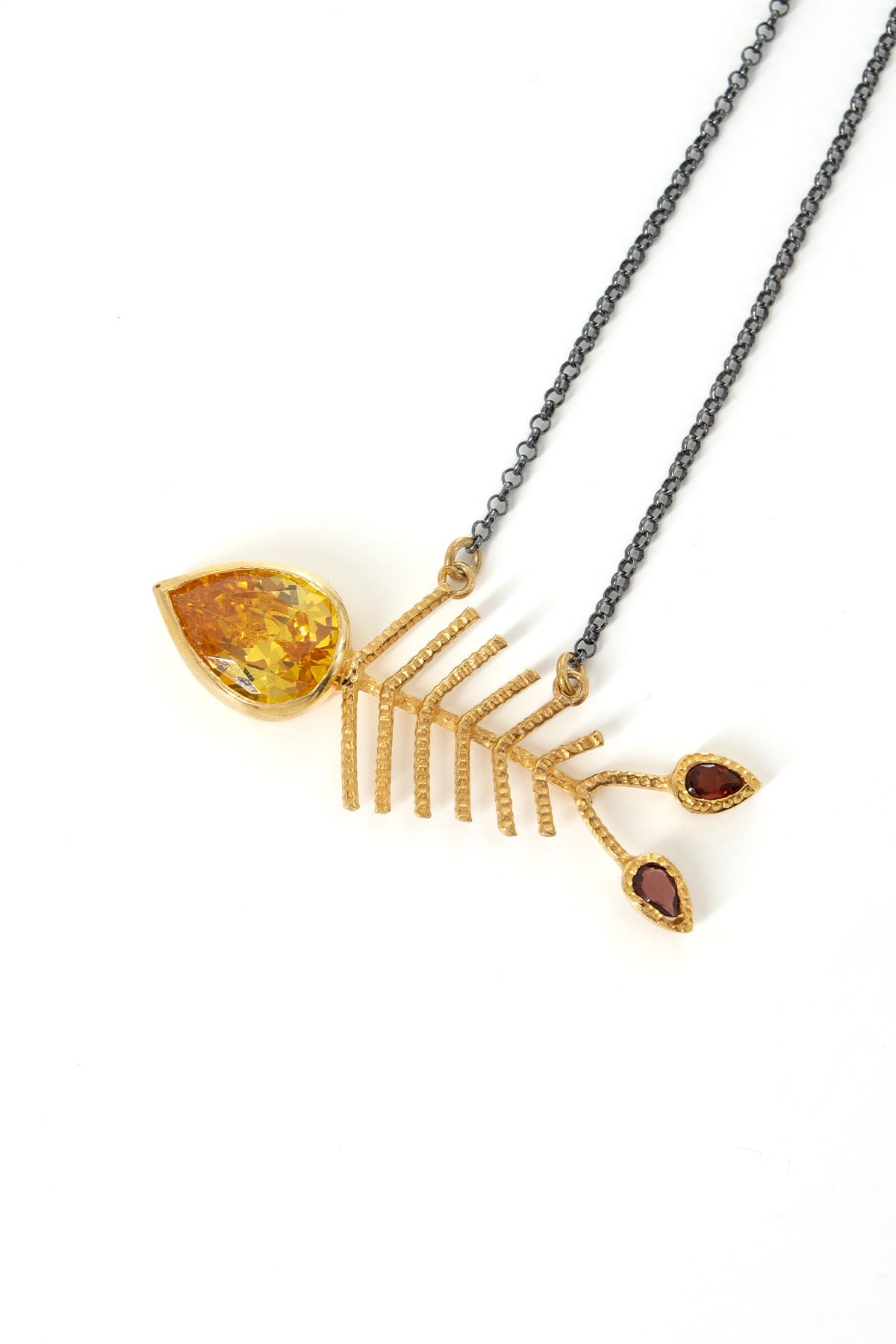 Mexcica Diamond ve Garnet Taşlı Gümüş Kolye