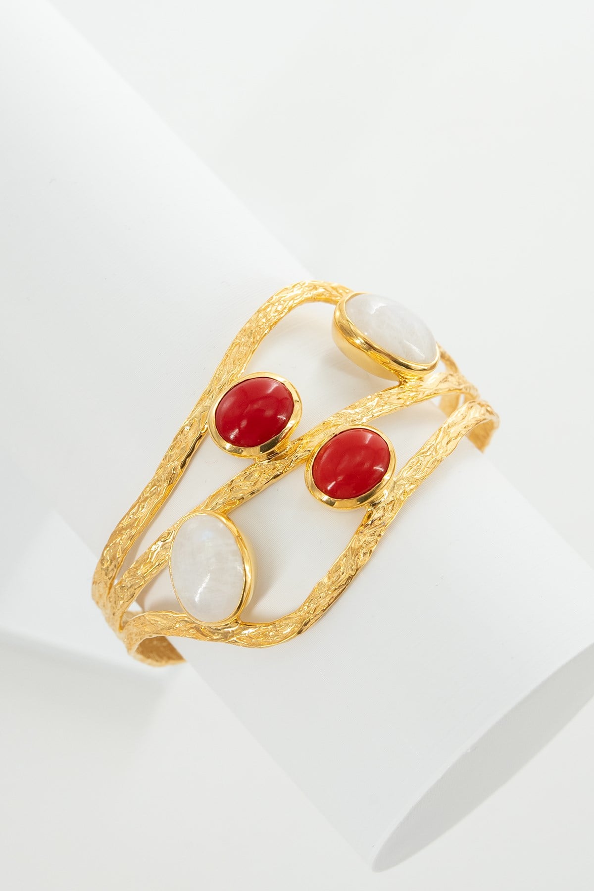 Moonstone & Coral Gümüş Bileklik