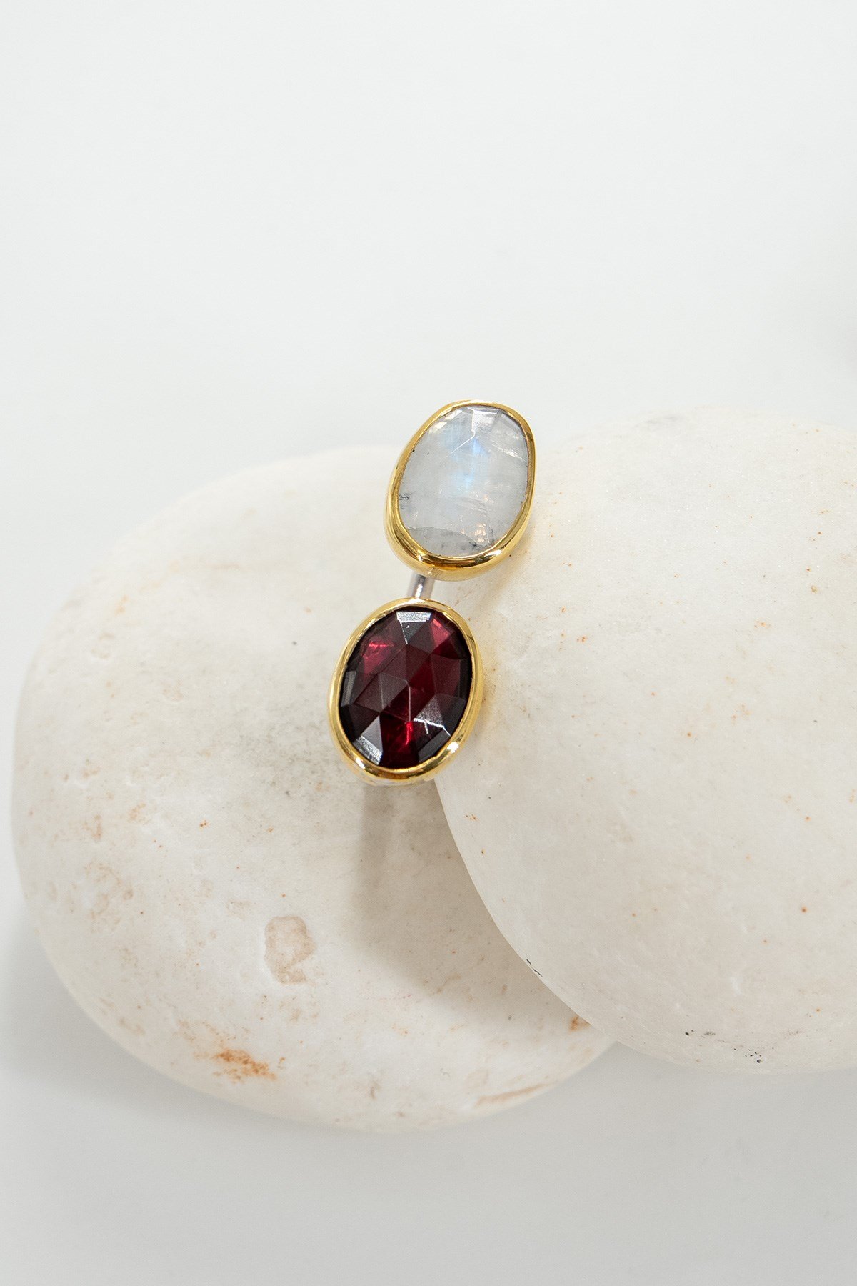 Moonstone, Garnet Taşlı Gümüş Yüzük