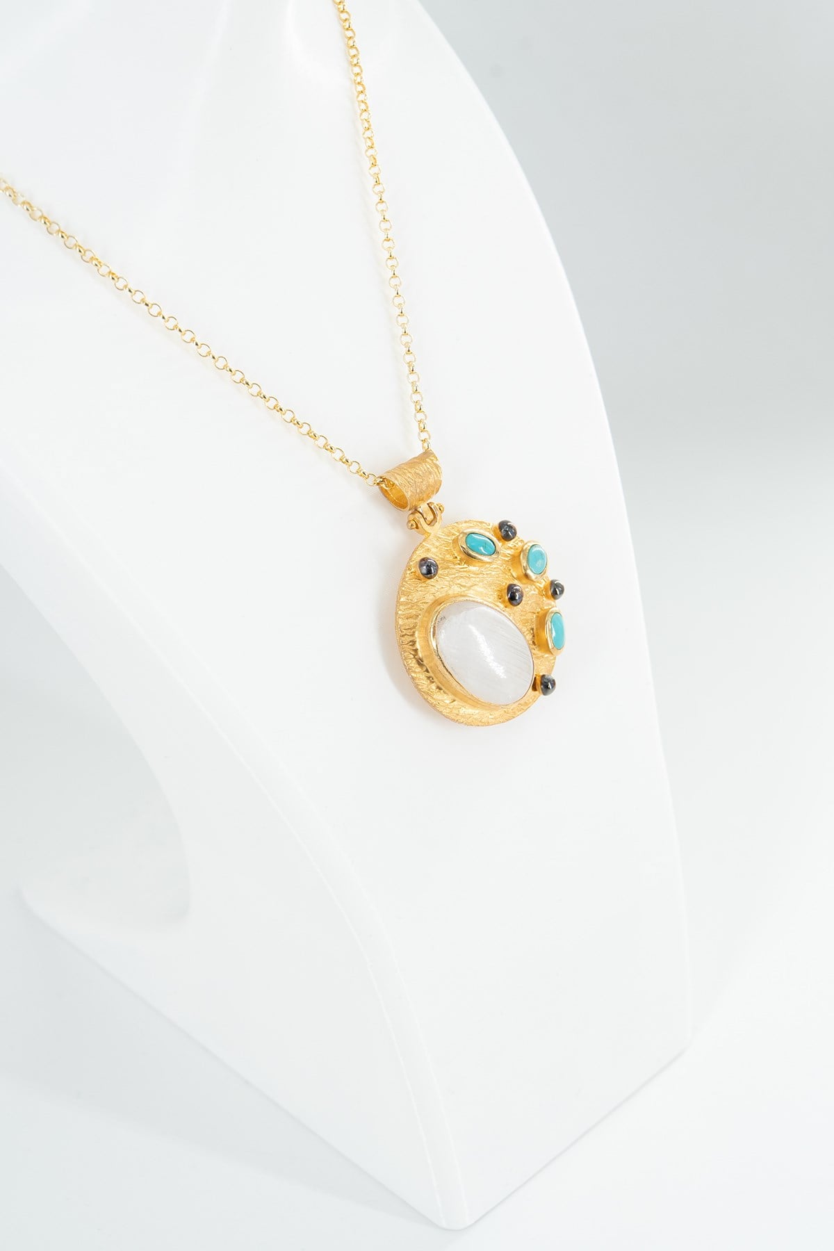 Moonstone ve Firuze Taşlı Gümüş Kolye