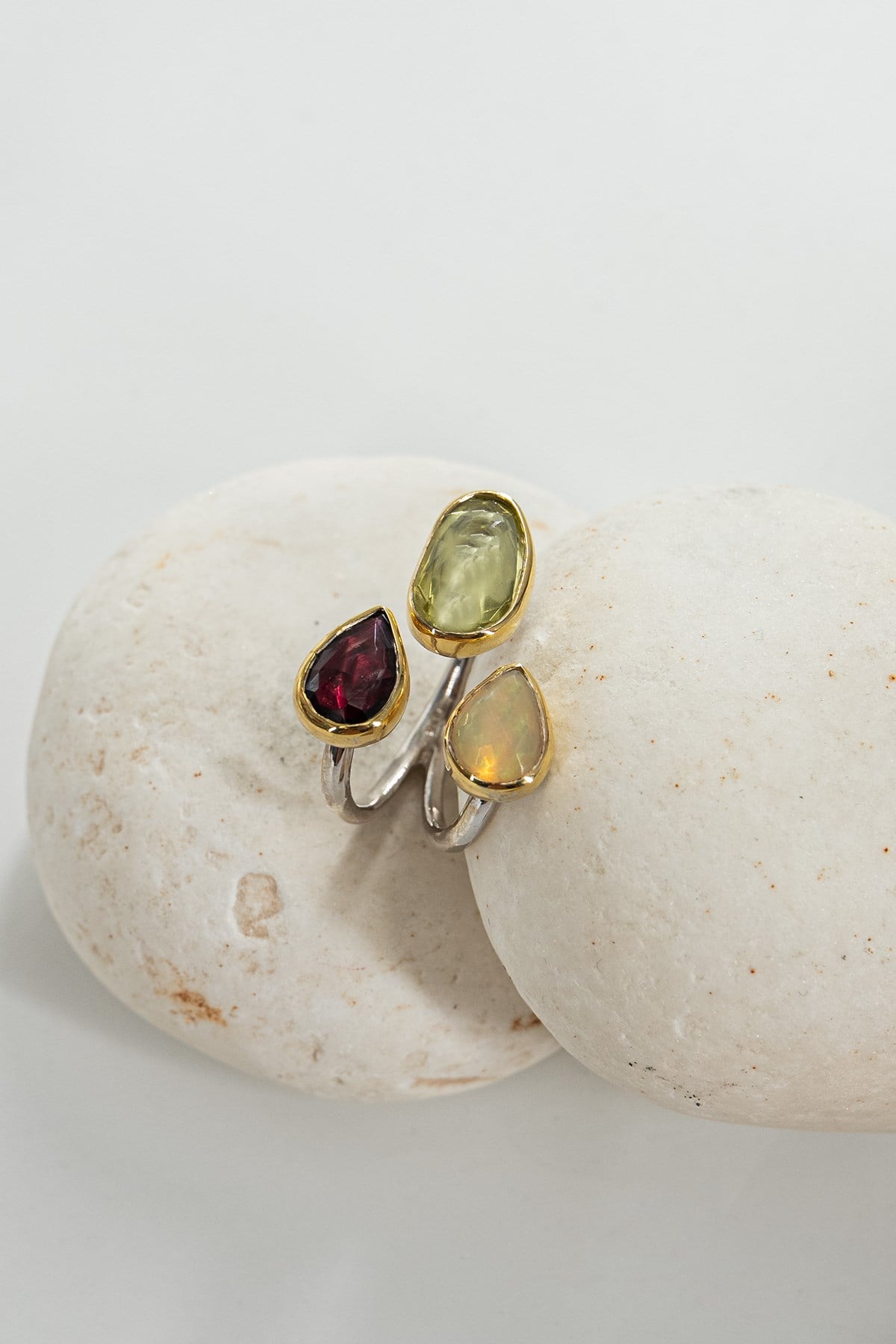 Opal, Garnet & Lime Stone Taşlı Gümüş Yüzük 