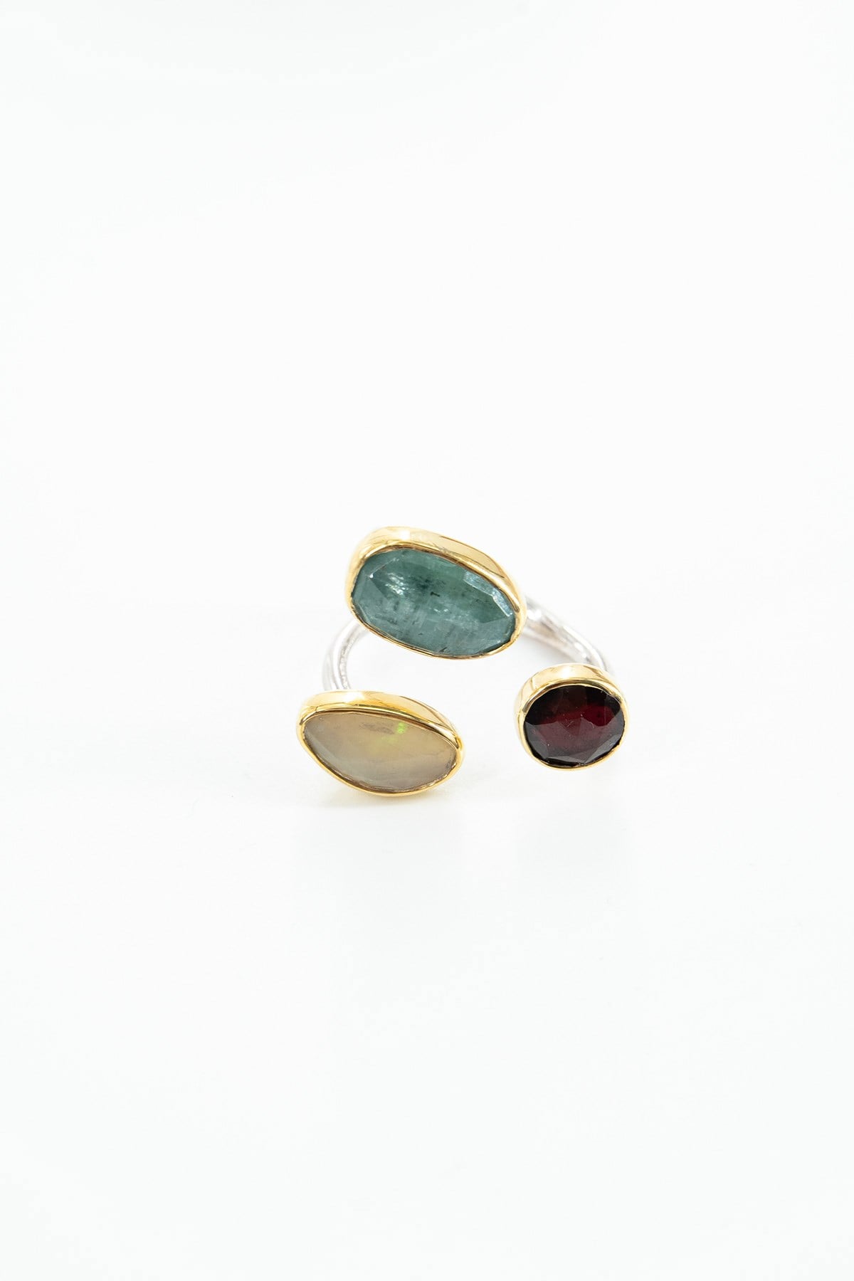 Opal,Kyanit, Garnet Taşlı Gümüş Yüzük