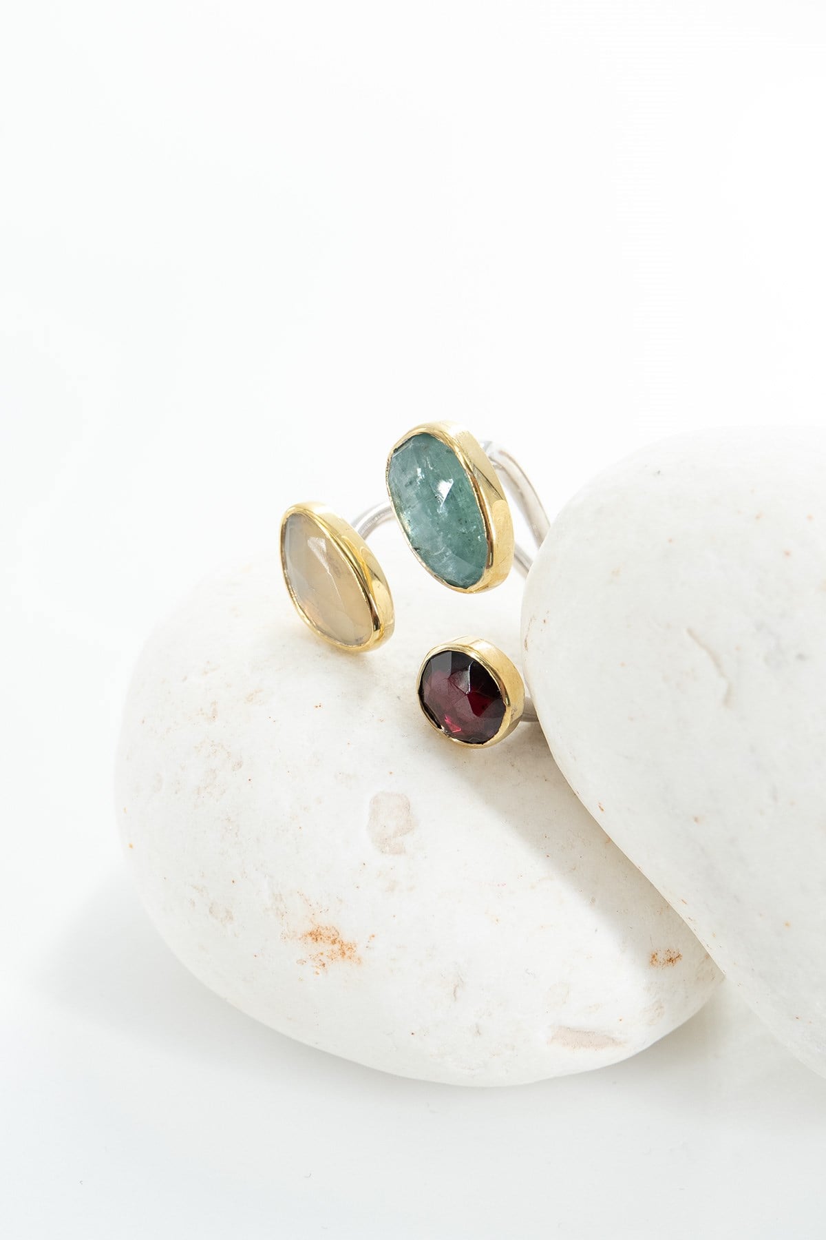 Opal,Kyanit, Garnet Taşlı Gümüş Yüzük