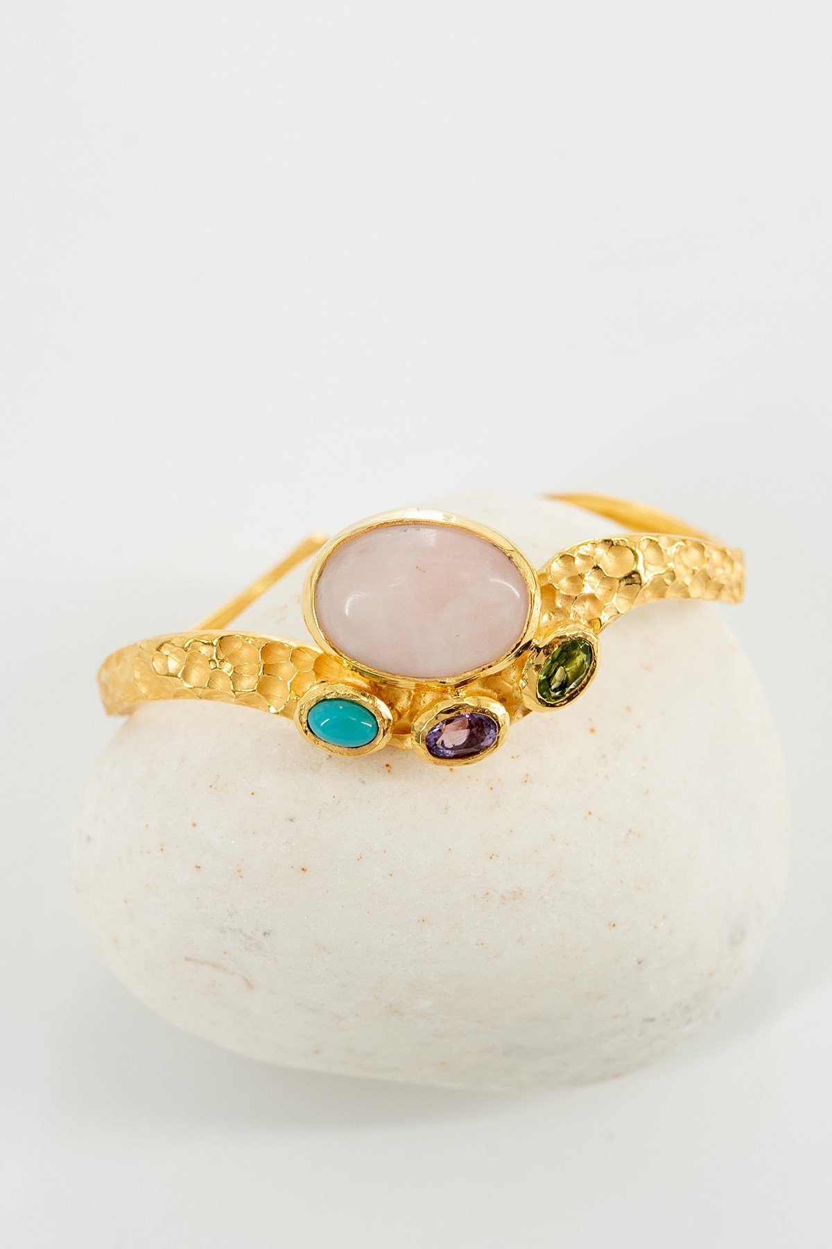 Pembe Kuvars (Pink Quartz), Mix Doğal Taşlı Gümüş Bileklik
