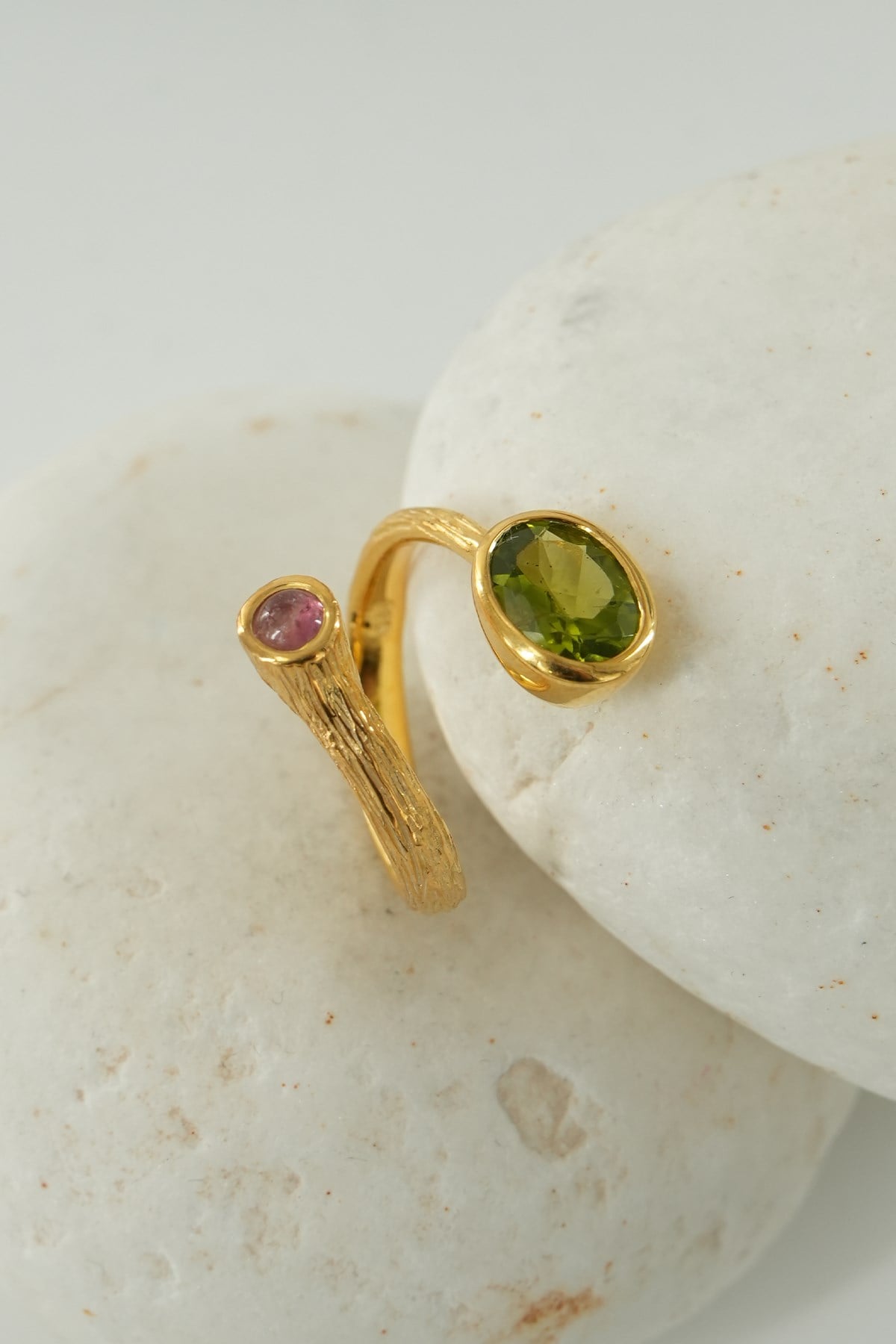 Peridot & Turmalin Taşlı Gümüş Yüzük