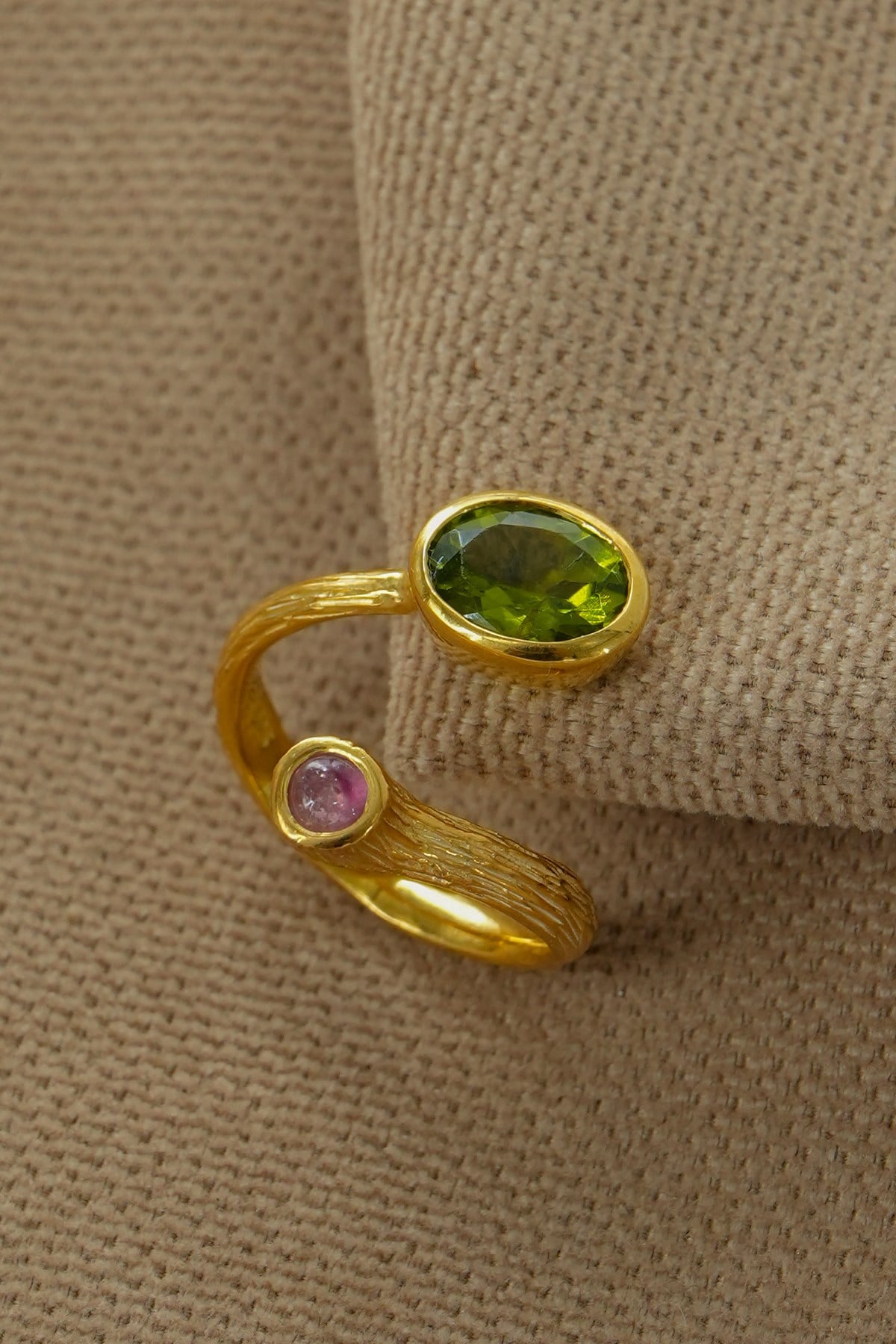 Peridot & Turmalin Taşlı Gümüş Yüzük