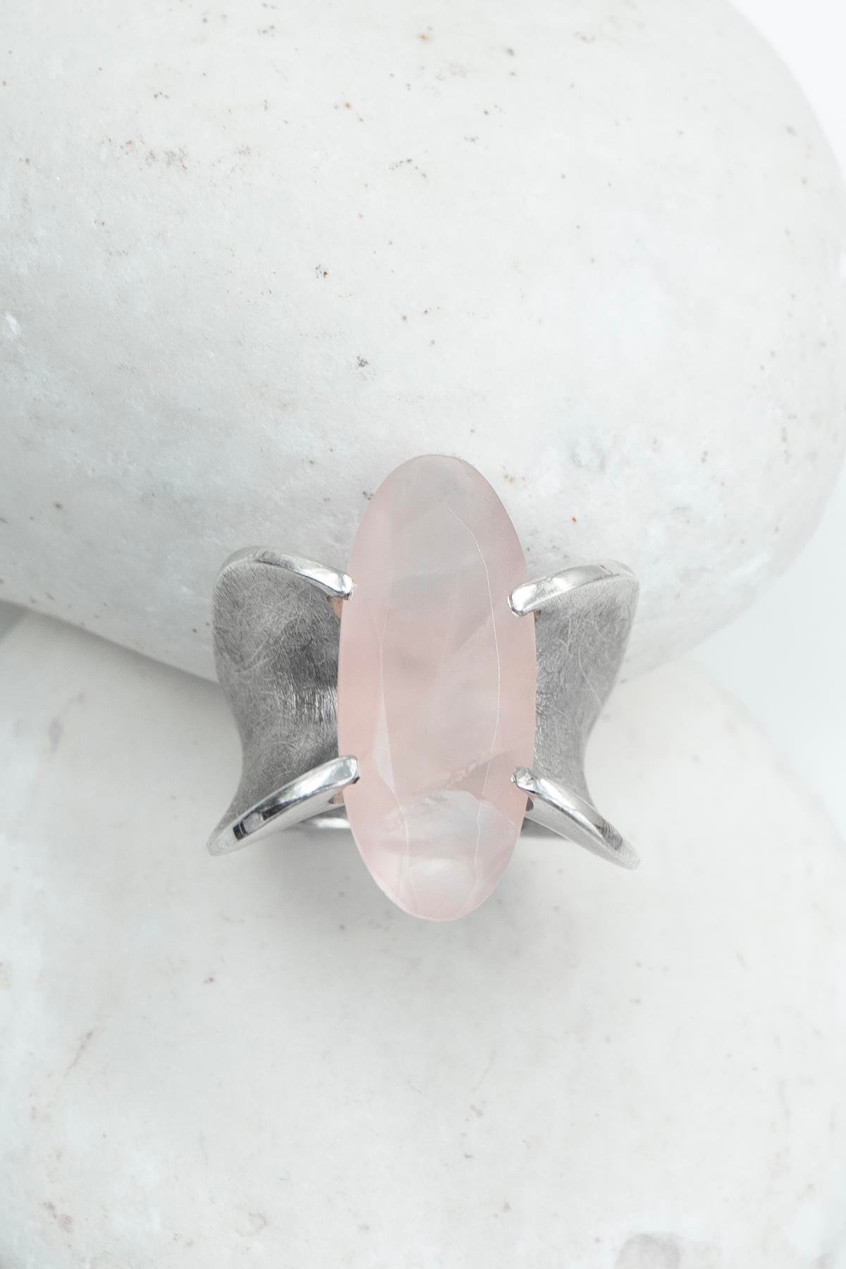Pink Kuvars Taşlı Gümüş Yüzük