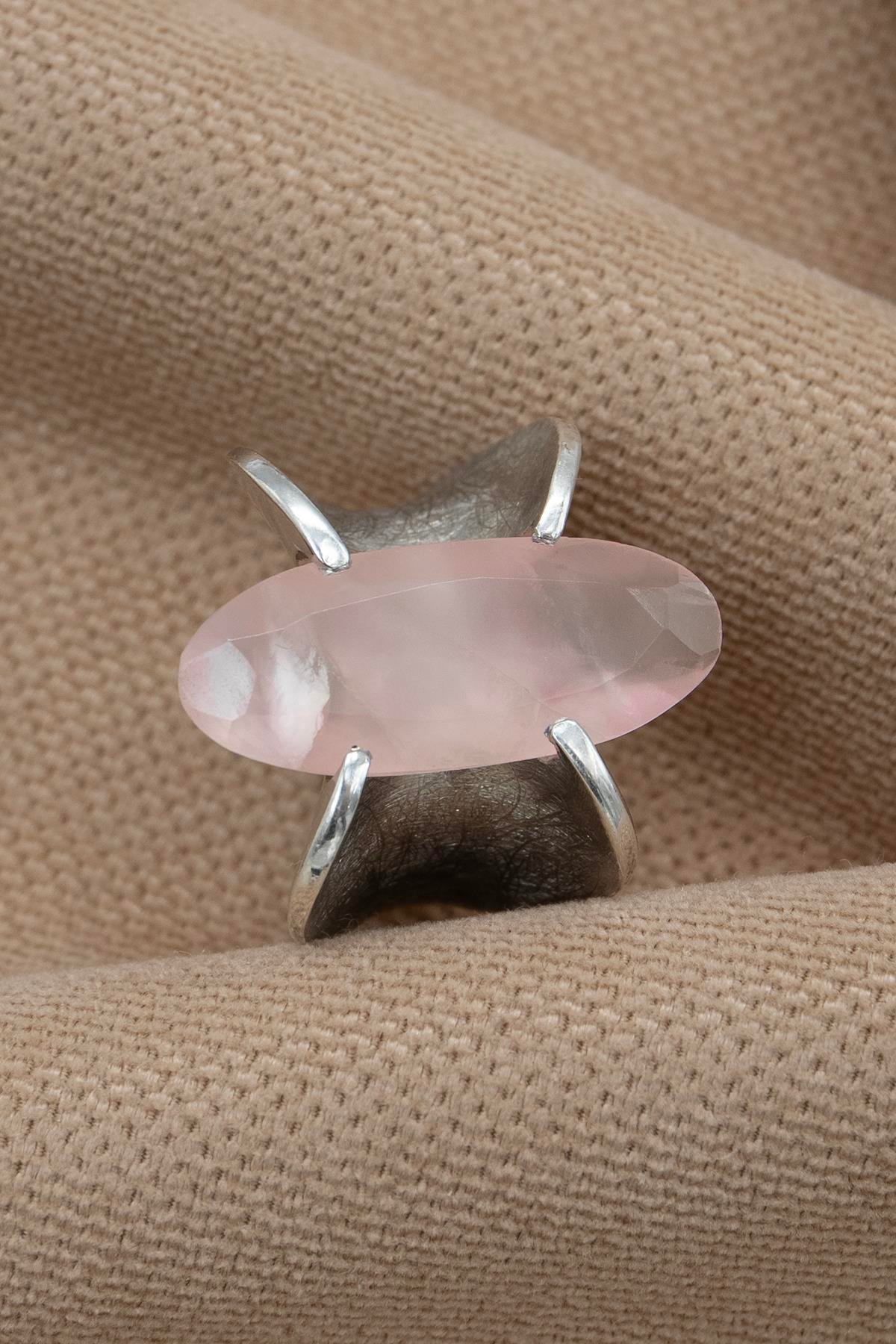 Pink Kuvars Taşlı Gümüş Yüzük