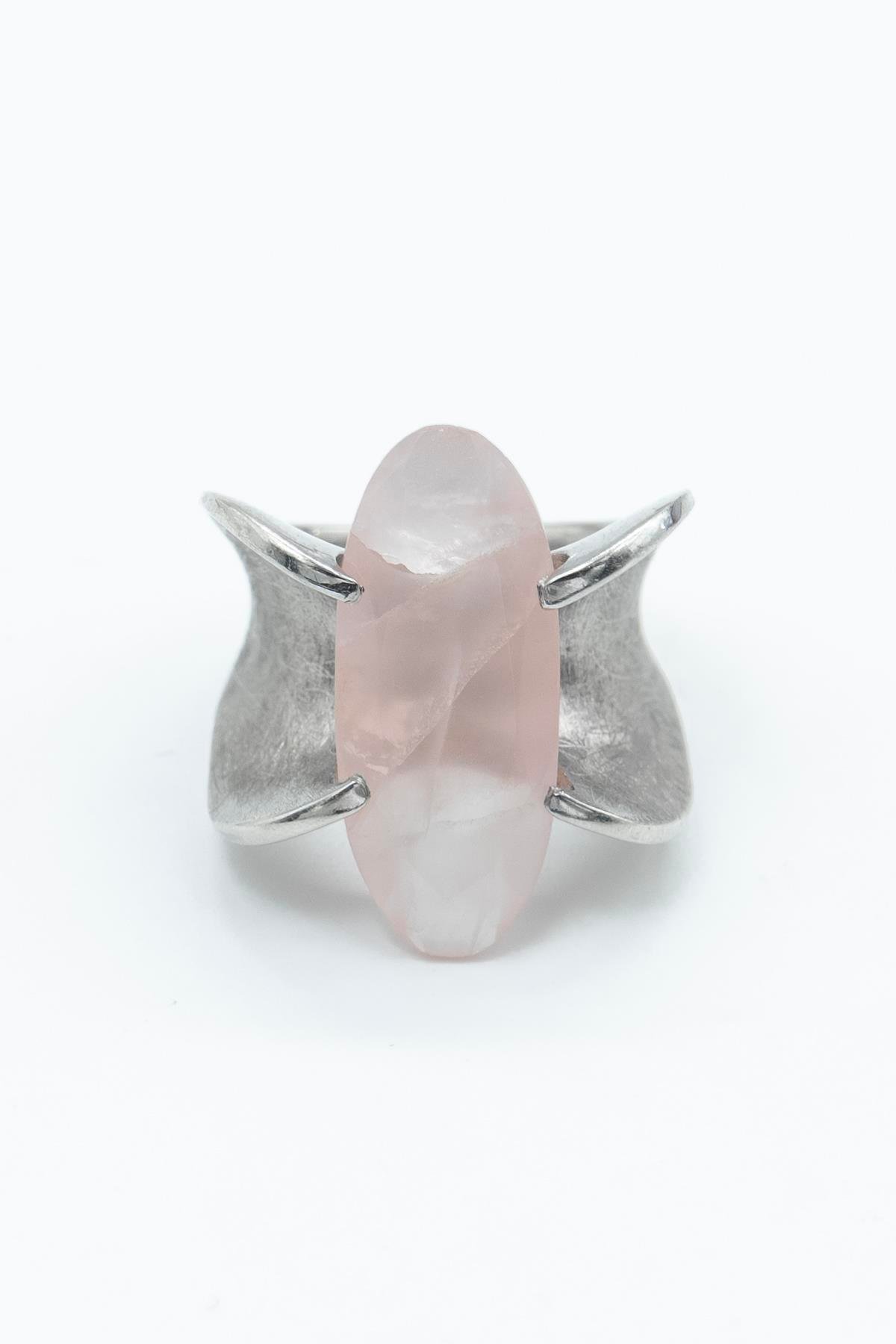 Pink Kuvars Taşlı Gümüş Yüzük
