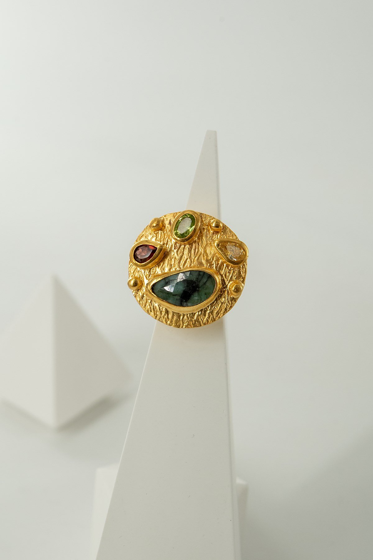 Rubizoit, Citrin, Garnet & Peridot Taşlı Gümüş Yüzük