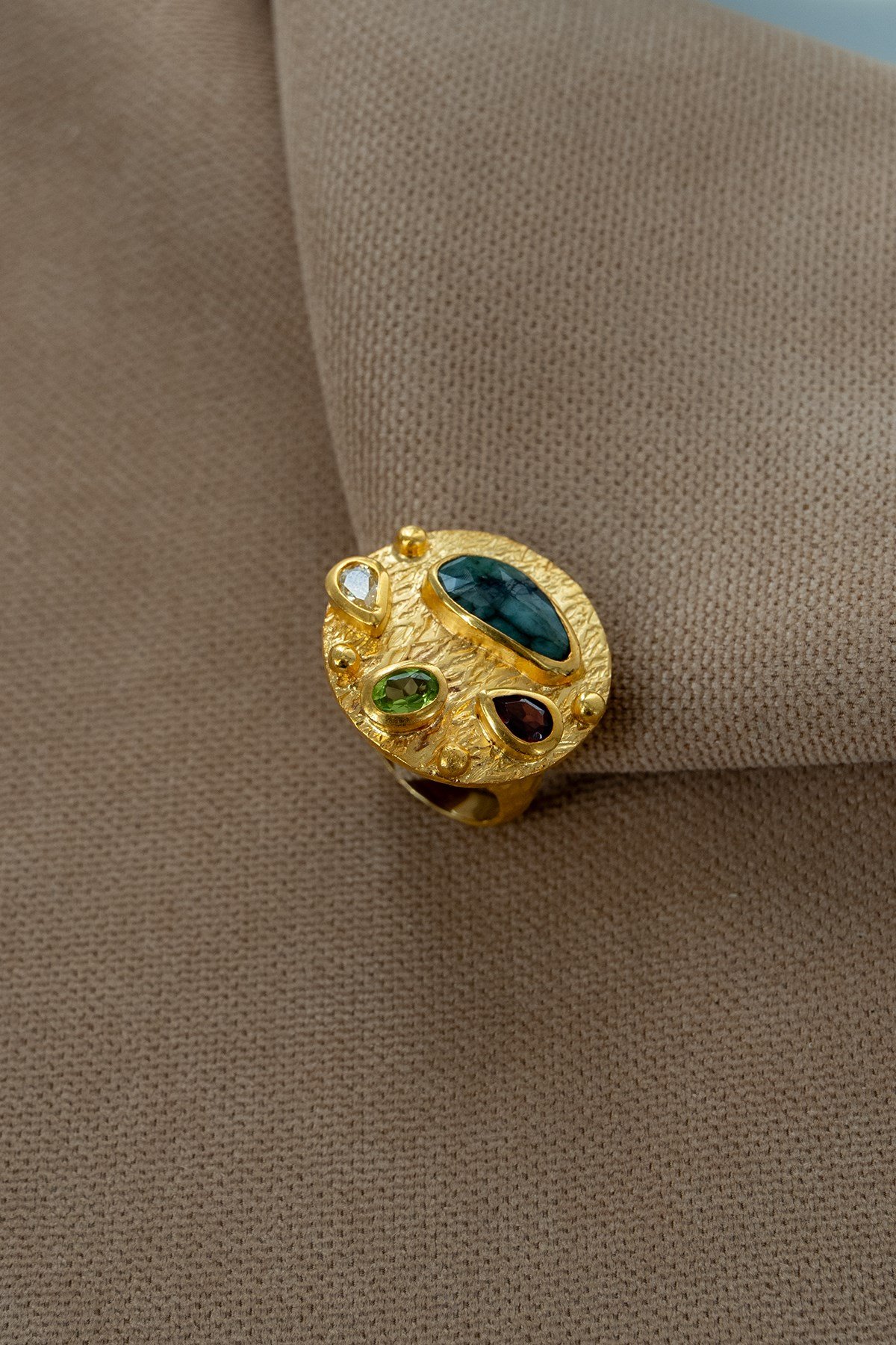 Rubizoit, Citrin, Garnet & Peridot Taşlı Gümüş Yüzük