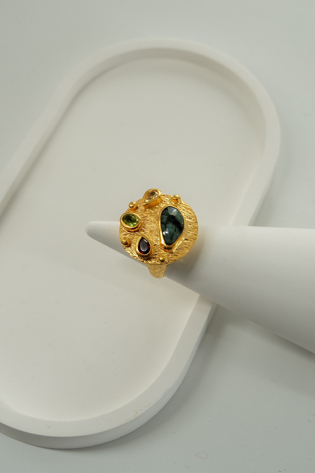 Rubizoit, Citrin, Garnet & Peridot Taşlı Gümüş Yüzük
